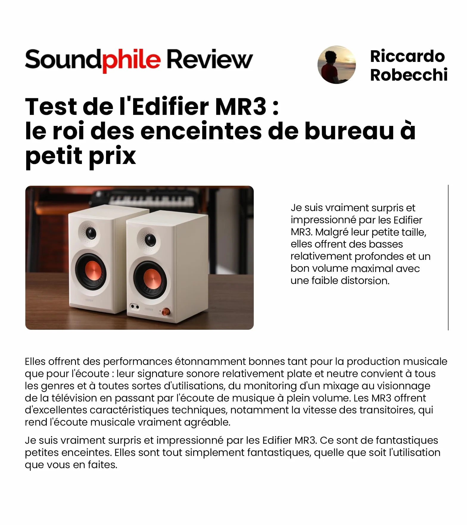 Edifier MR3 Haut Parleurs de Studio Compacts 2.0, Hi-Res Audio, Bluetooth V5.4, Noir