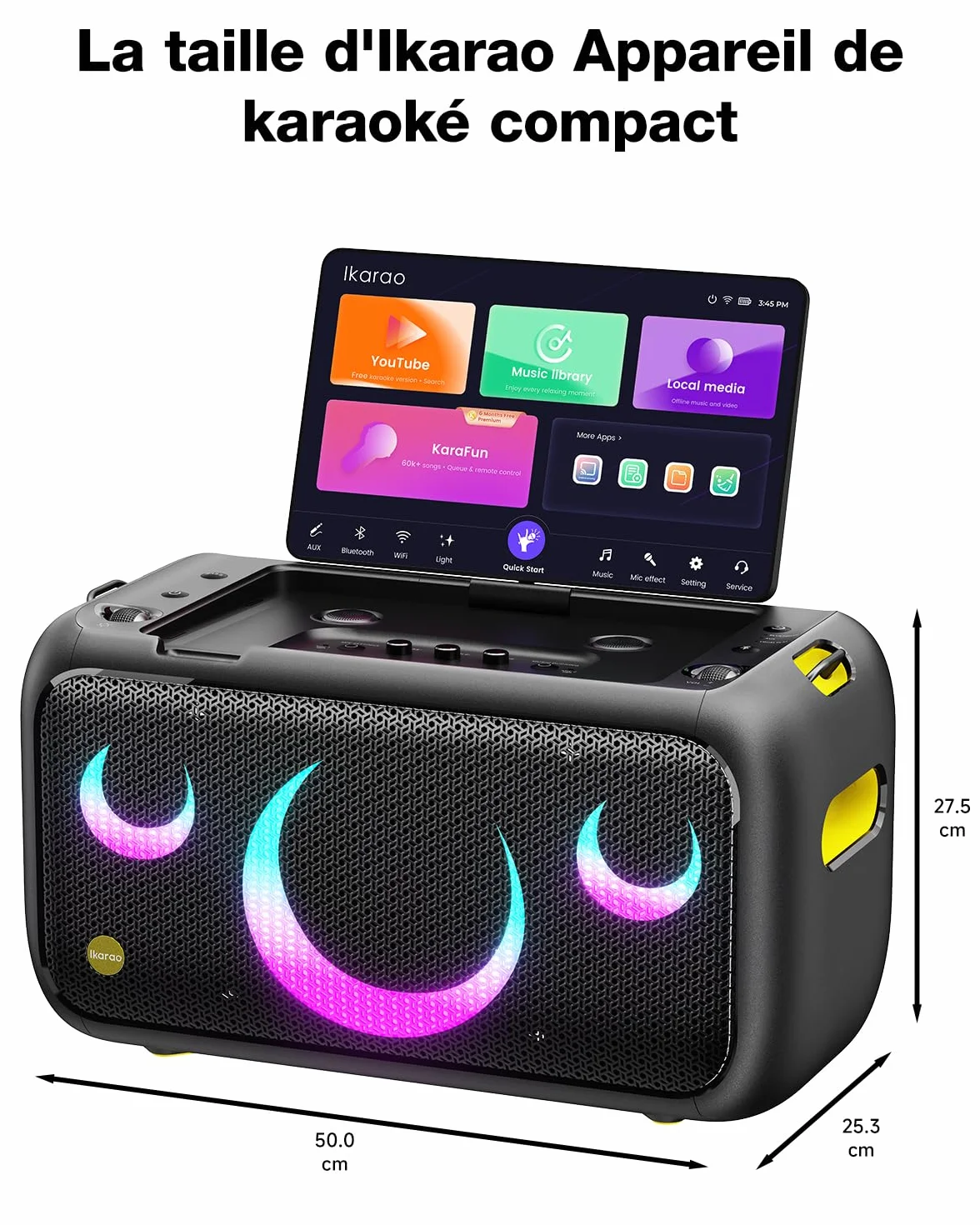 Ikarao Break X1 Machine de Karaoké avec Écran Tactile 13,3", Enceinte Bluetooth 800W, 2 Micros sans Fil et Éclairage LED