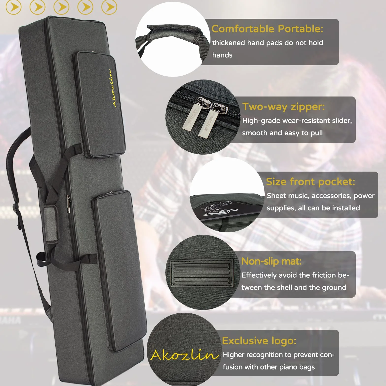 AKOZLIN Sac de transport universel étanche Oxford épais pour clavier portable 88 touches 137,9 cm