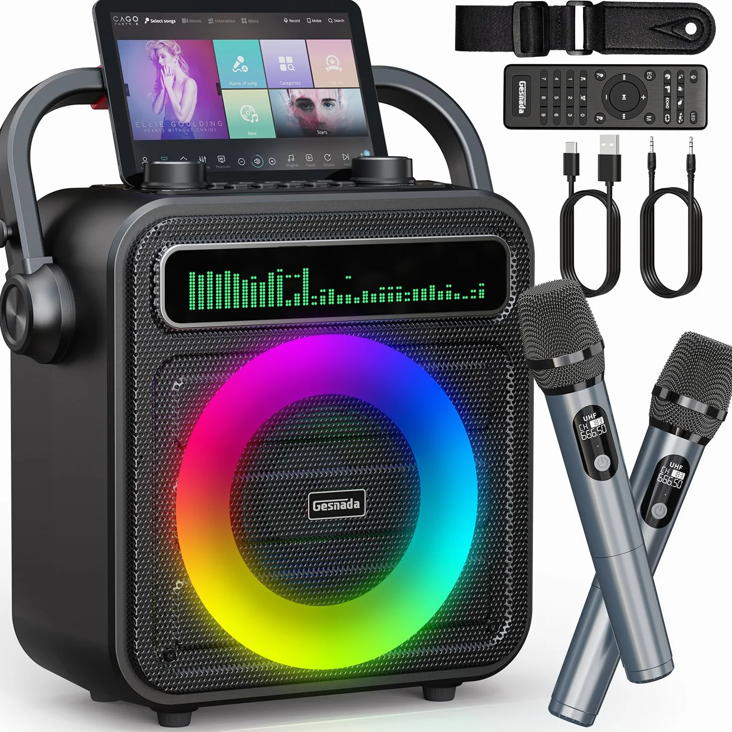 Professionnel Enceinte Bluetooth Puissante avec 2 Micros sans Fil Système PA Portable Karaoke Adulte