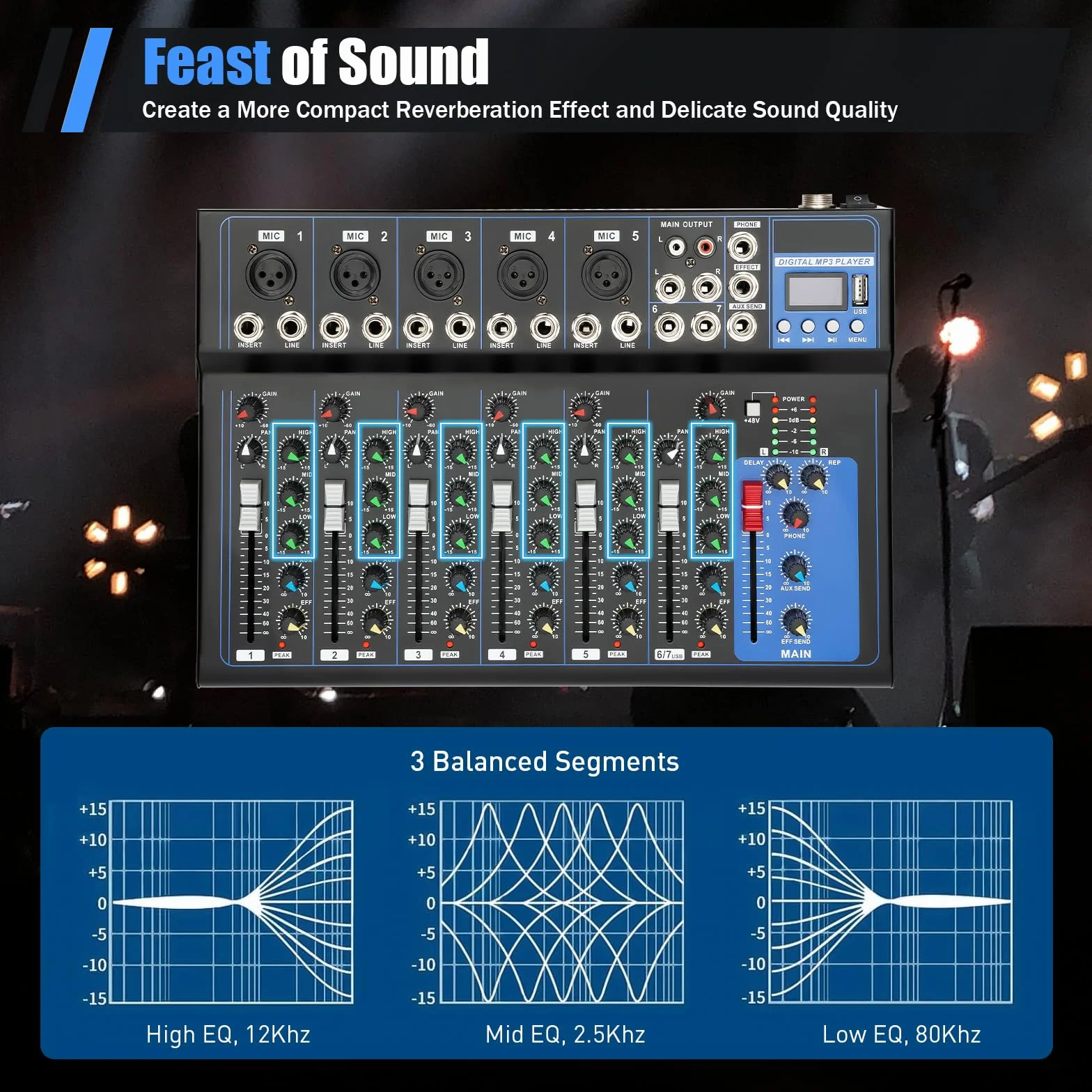Table de mixage 7 canaux USB entrée micro 2 enregistreur audio