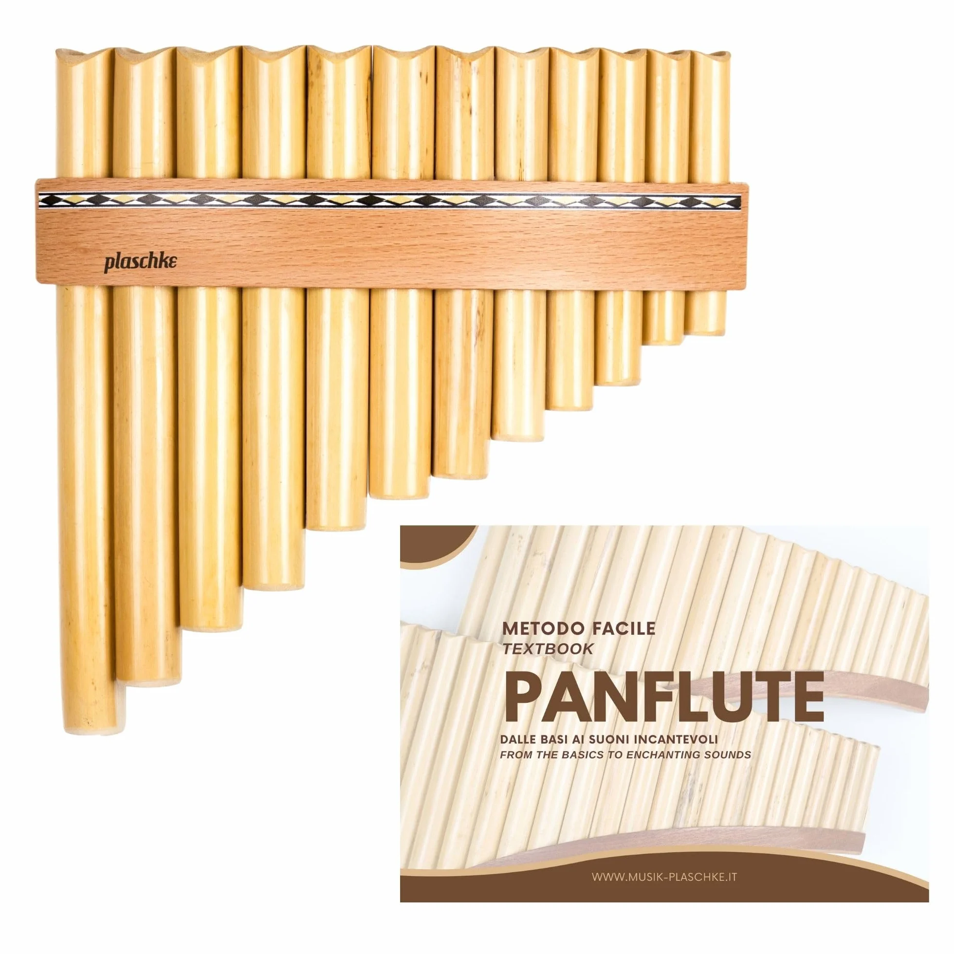 Flûte de Pan Plaschke 12 tubes en bois fait main avec livre d'instructions