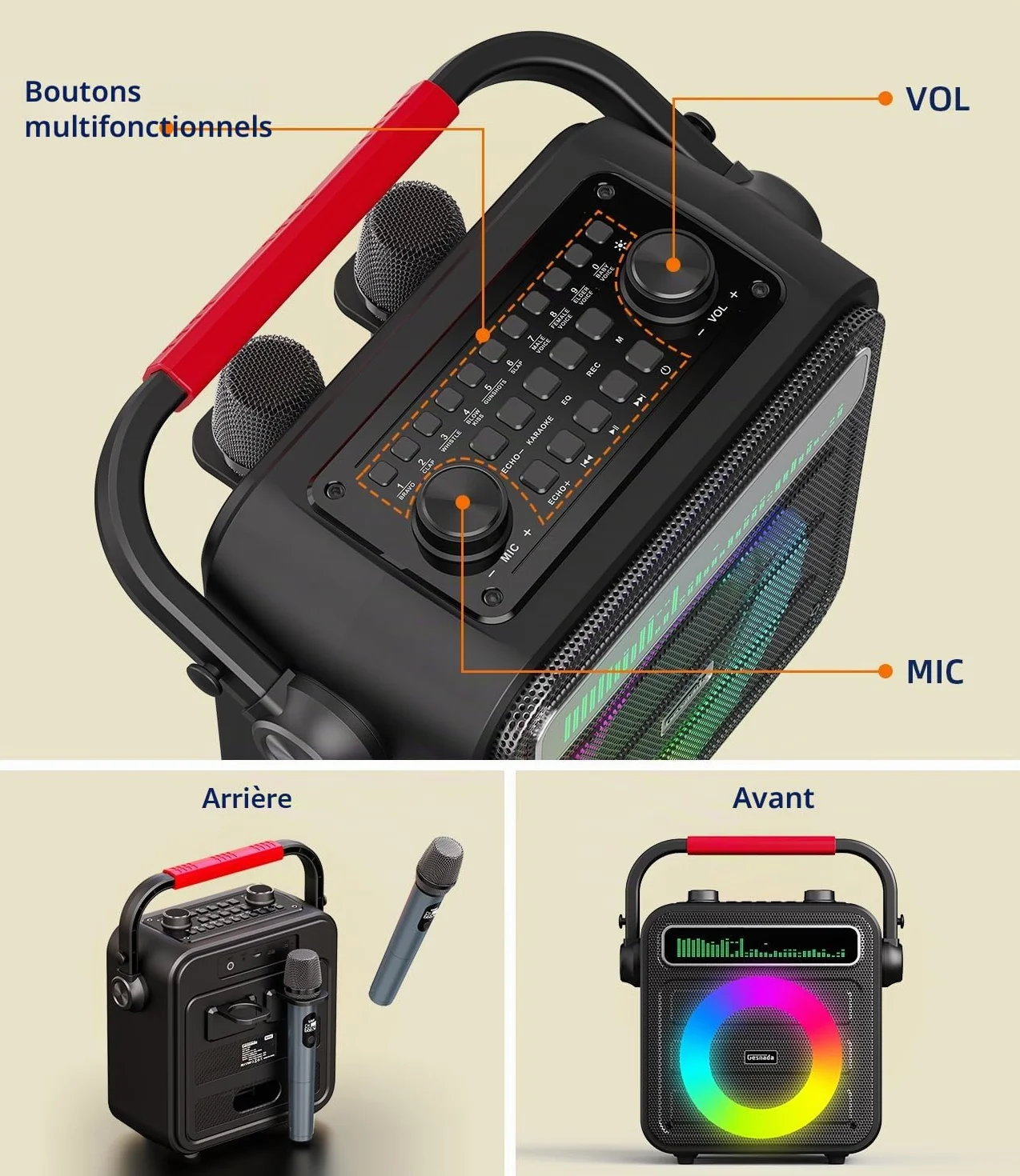 Professionnel Enceinte Bluetooth Puissante avec 2 Micros sans Fil Système PA Portable Karaoke Adulte