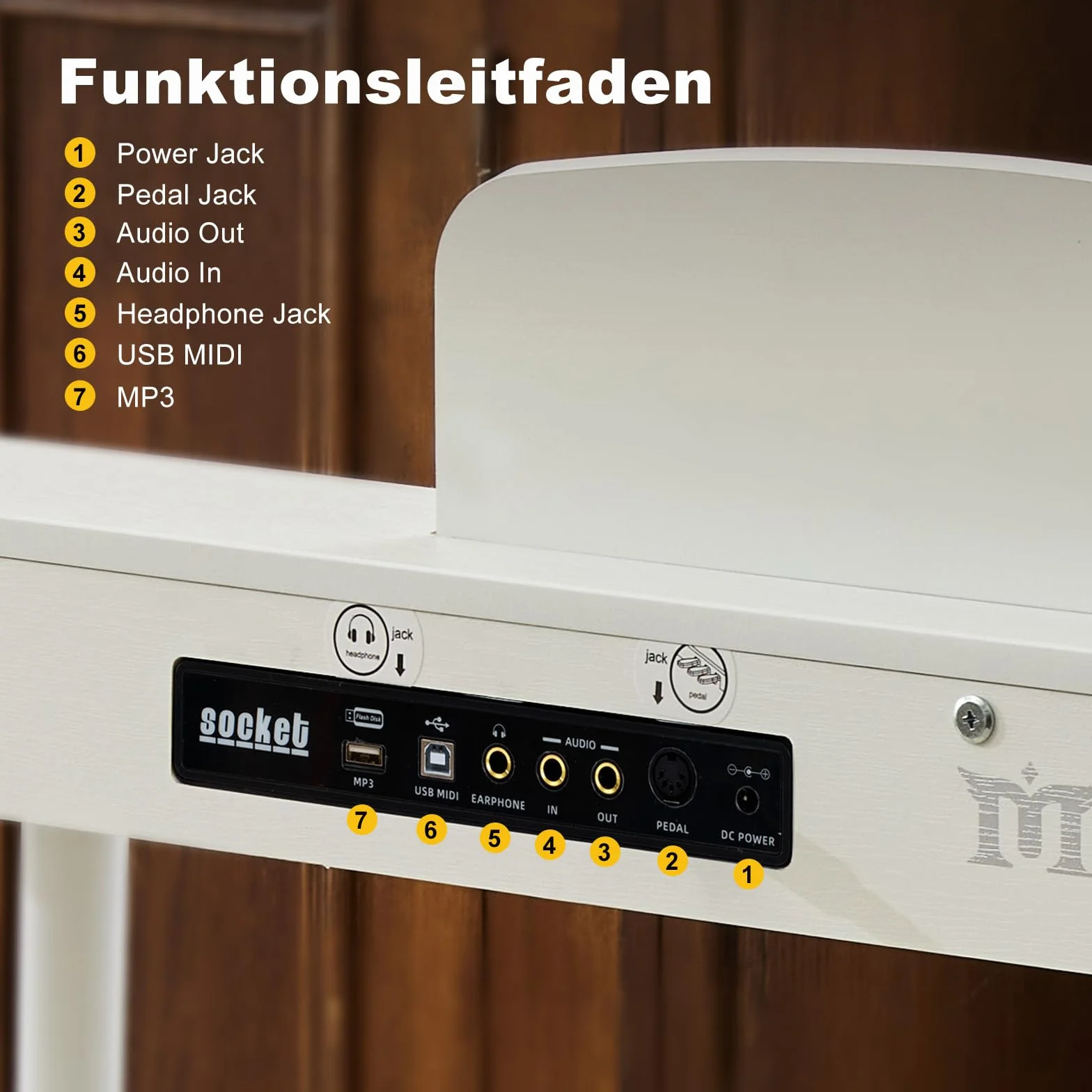 MUSTAR Piano numérique 88 touches taille complète avec 3 pédales, portable, MIDI-USB, support, blanc