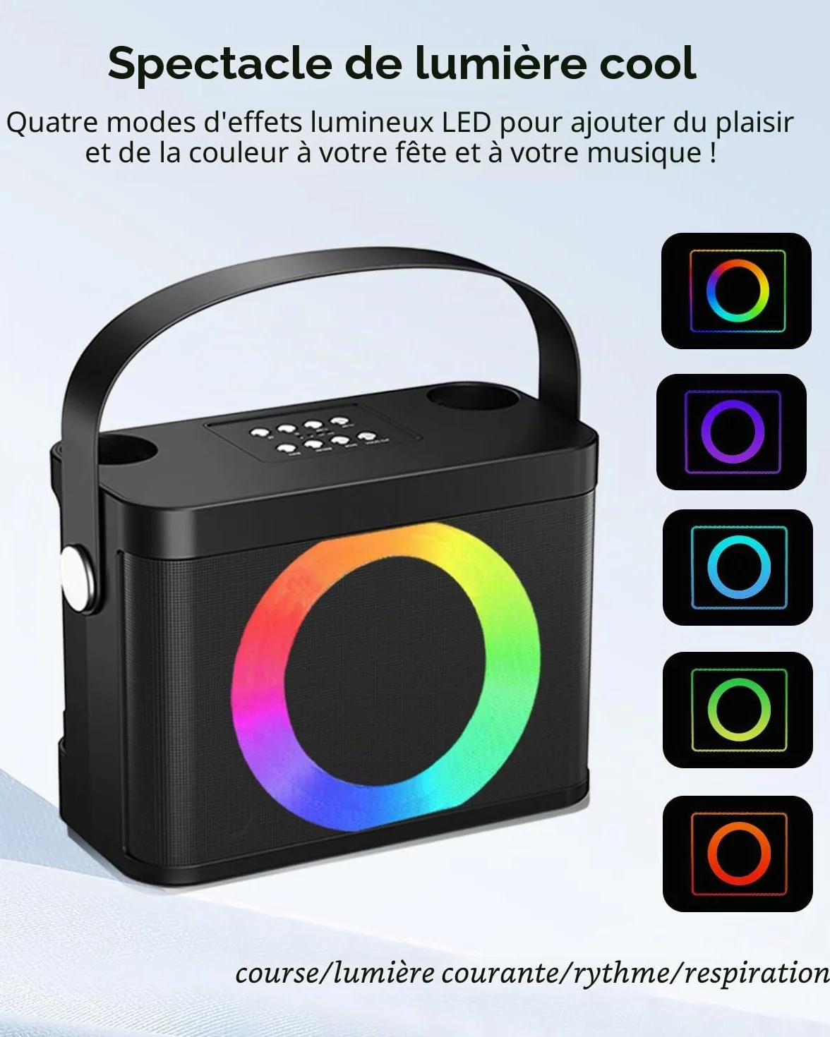 Enceinte Karaoké Professionnelle Adulte 2 Micros sans Fil Portable avec Lumières BT/AUX/USB/TF