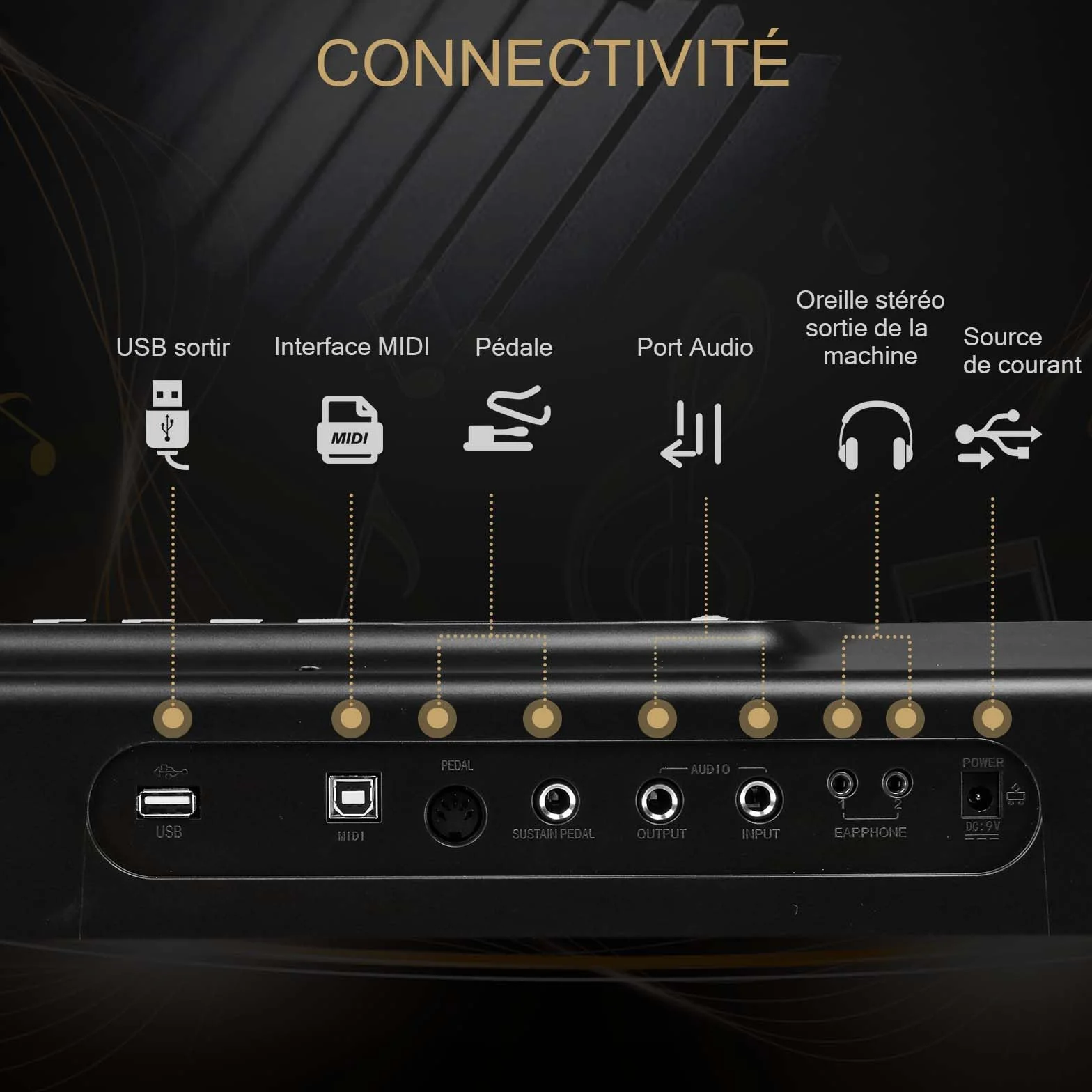 LEADZM Piano Numérique Semi-Marteau 88 Touches, Clavier Électronique avec Pédale Sustain, MIDI, Pupitre, Écouteurs Noir