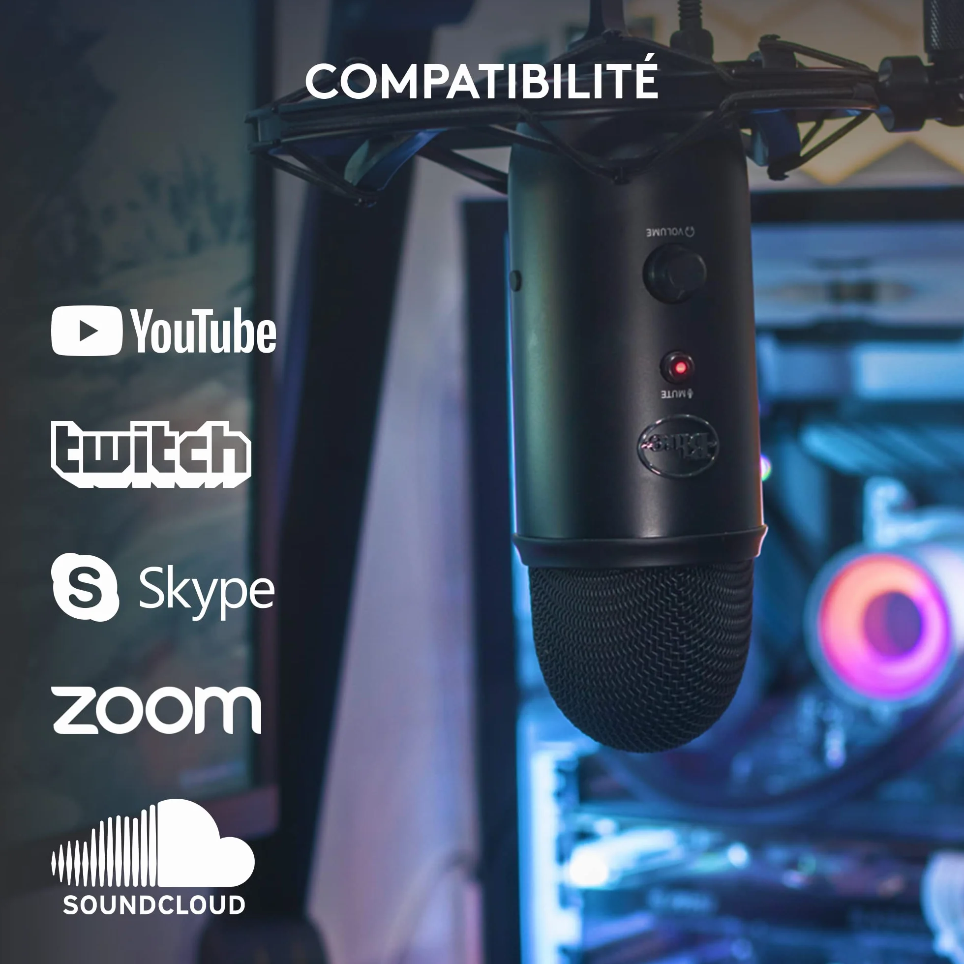 Logitech Blue Yeti Microphone USB pour Enregistrement Streaming Gaming Podcast PC Mac Noir