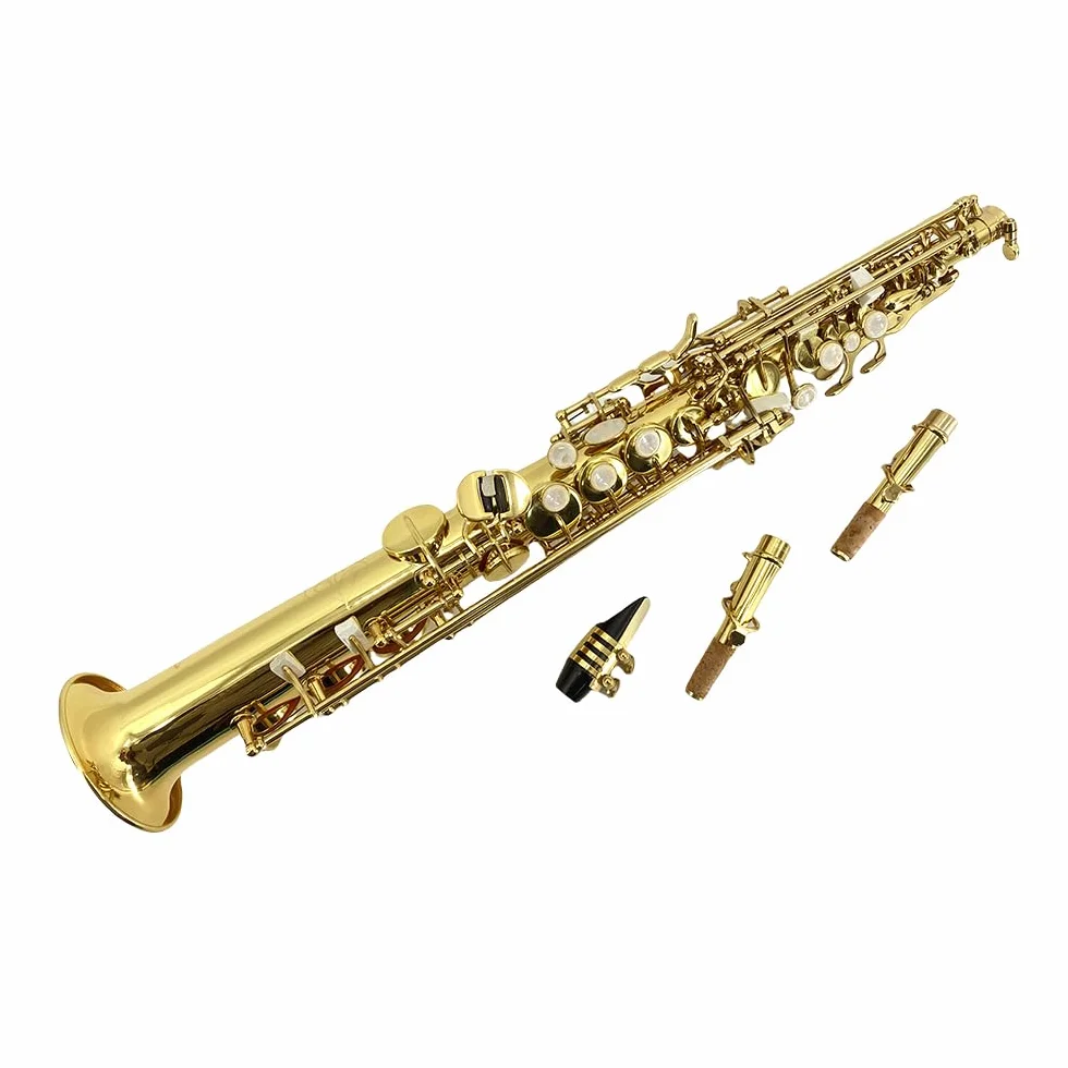 Saxophone soprano droit si bémol laqué doré avec étui embouchure sangle