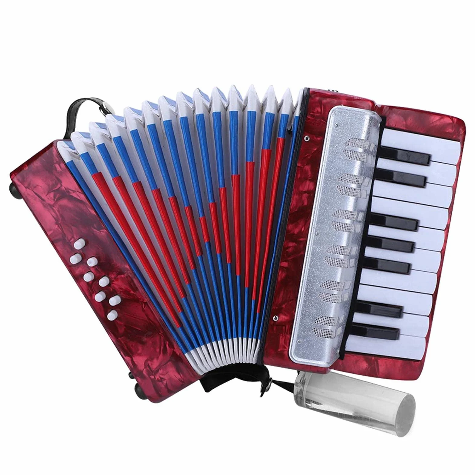 Accordéon Celluloïd 17 Touches 8 Basses pour Débutants Adultes, Portable avec Sangle Réglable