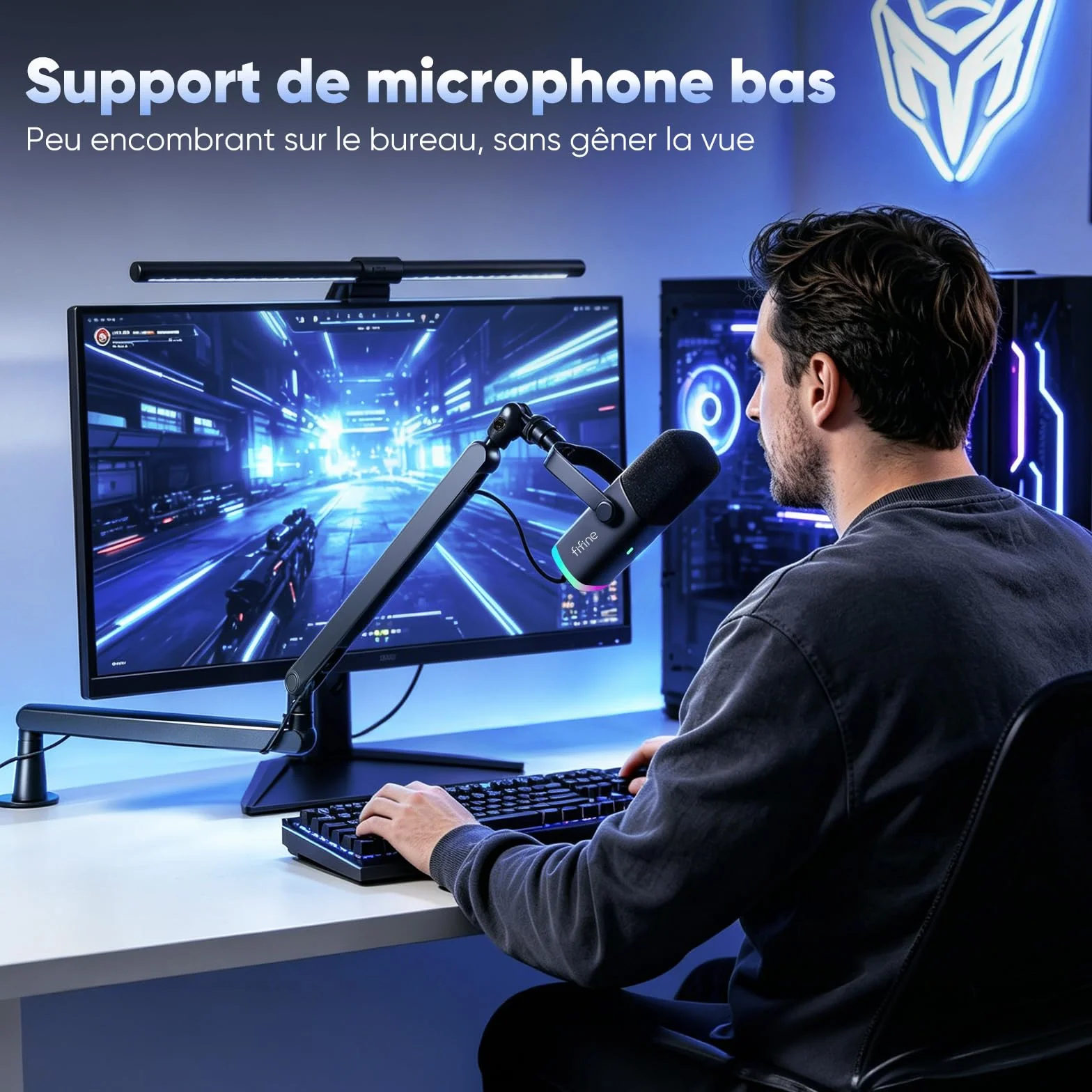 FIFINE Bras de Micro, Support Microphone avec Pince de Bureau, Adaptateur Vis, Gestion Câbles pour Podcast Streaming Studio Gaming