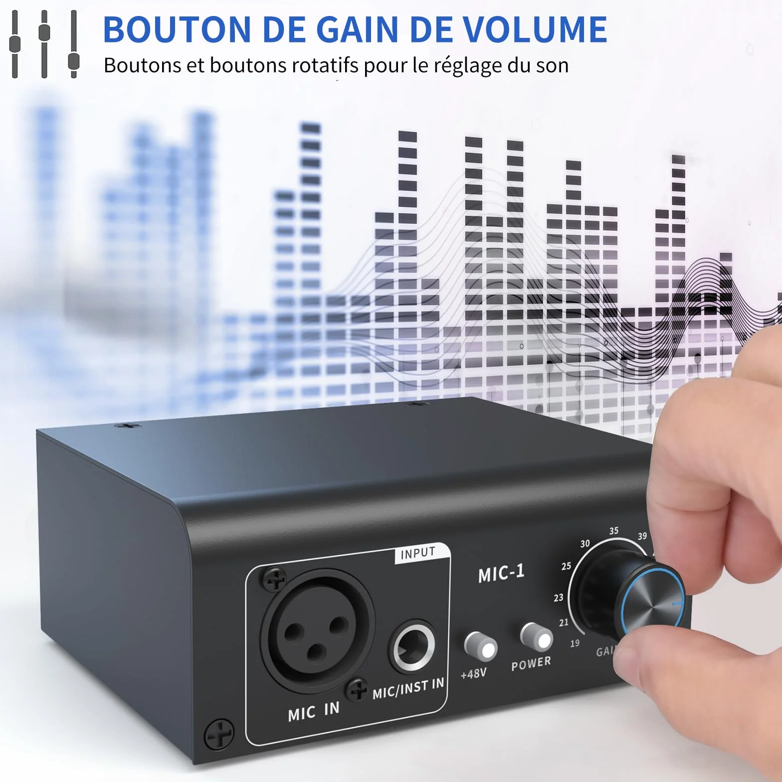 XTUGA XIC1 Préampli micro 2 entrées 75db Gain 48V Phantom Power XLR