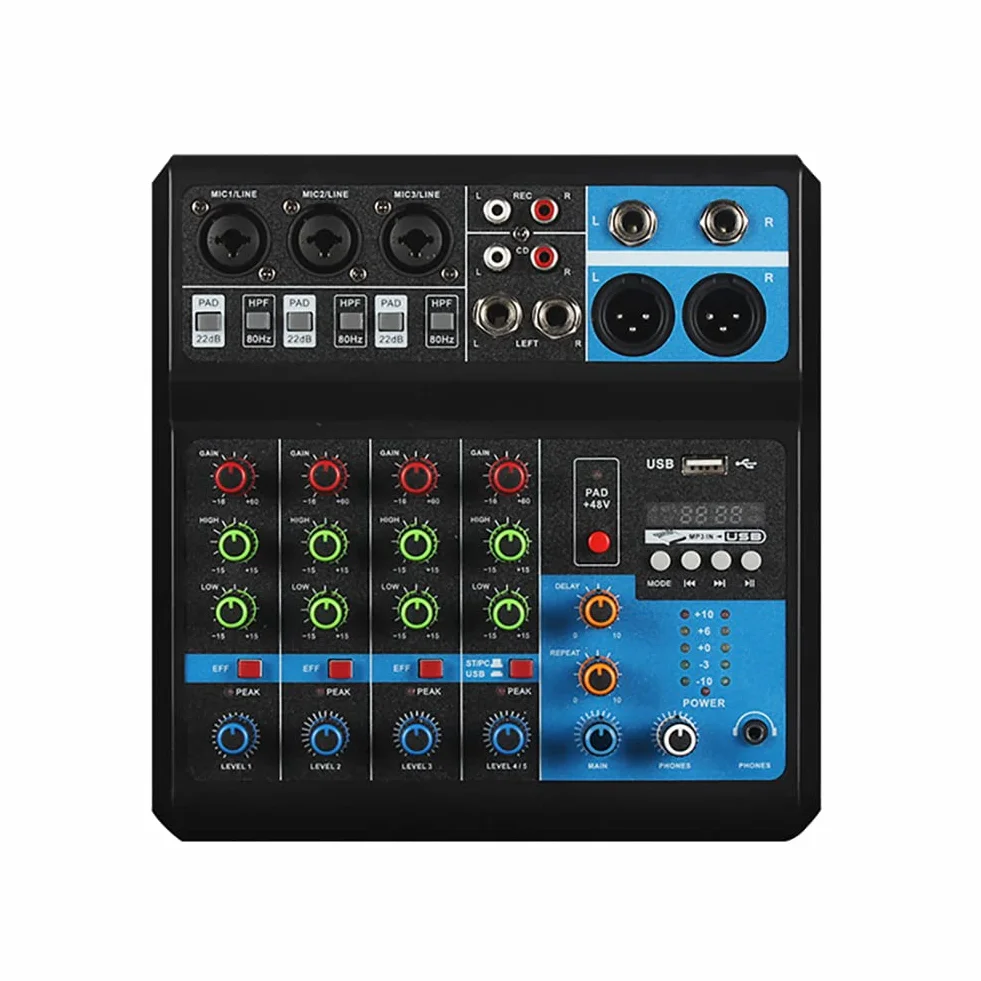 Table de Mixage USB 48V Fantôme 5 Canaux Audio Professionnel PC EQ Karaoke