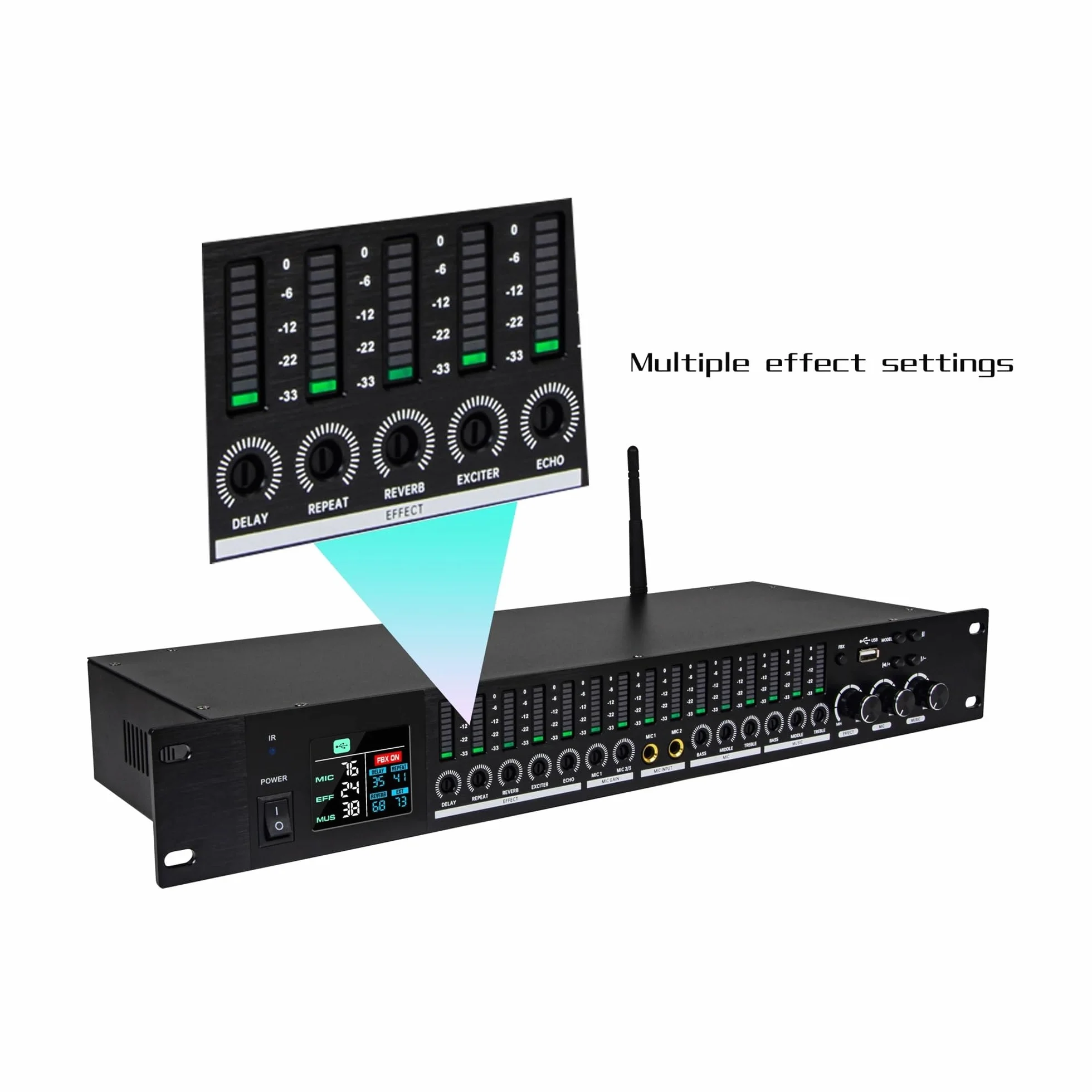 Processeur D'effets Audio KTV Professionnel DSP Bluetooth Anti-hurlement Pour Scène Karaoké (Noir)