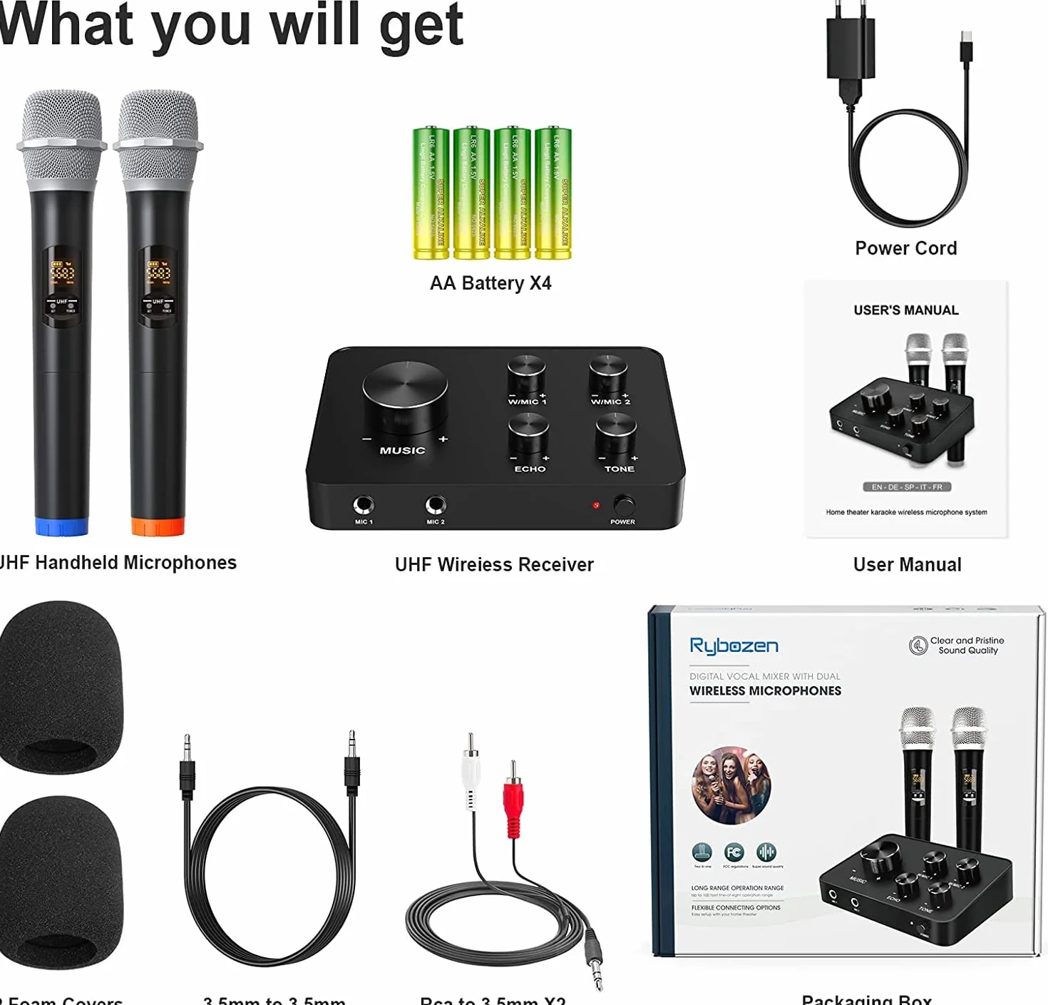 Karaoke Micro sans Fil UHF Double Portable Bluetooth pour TV PC Fête DJ Haut-Parleur 100FT