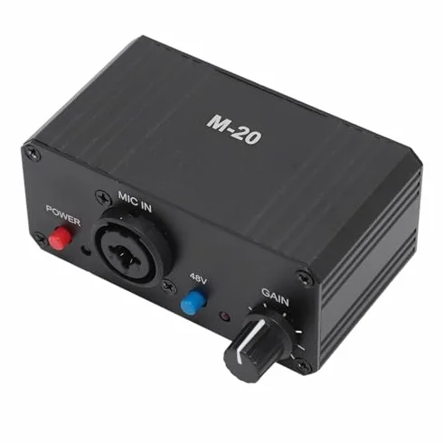 Préampli de Microphone 48 V avec Alimentation Fantôme, Sortie XLR pour Micro Dynamique et Condensateur