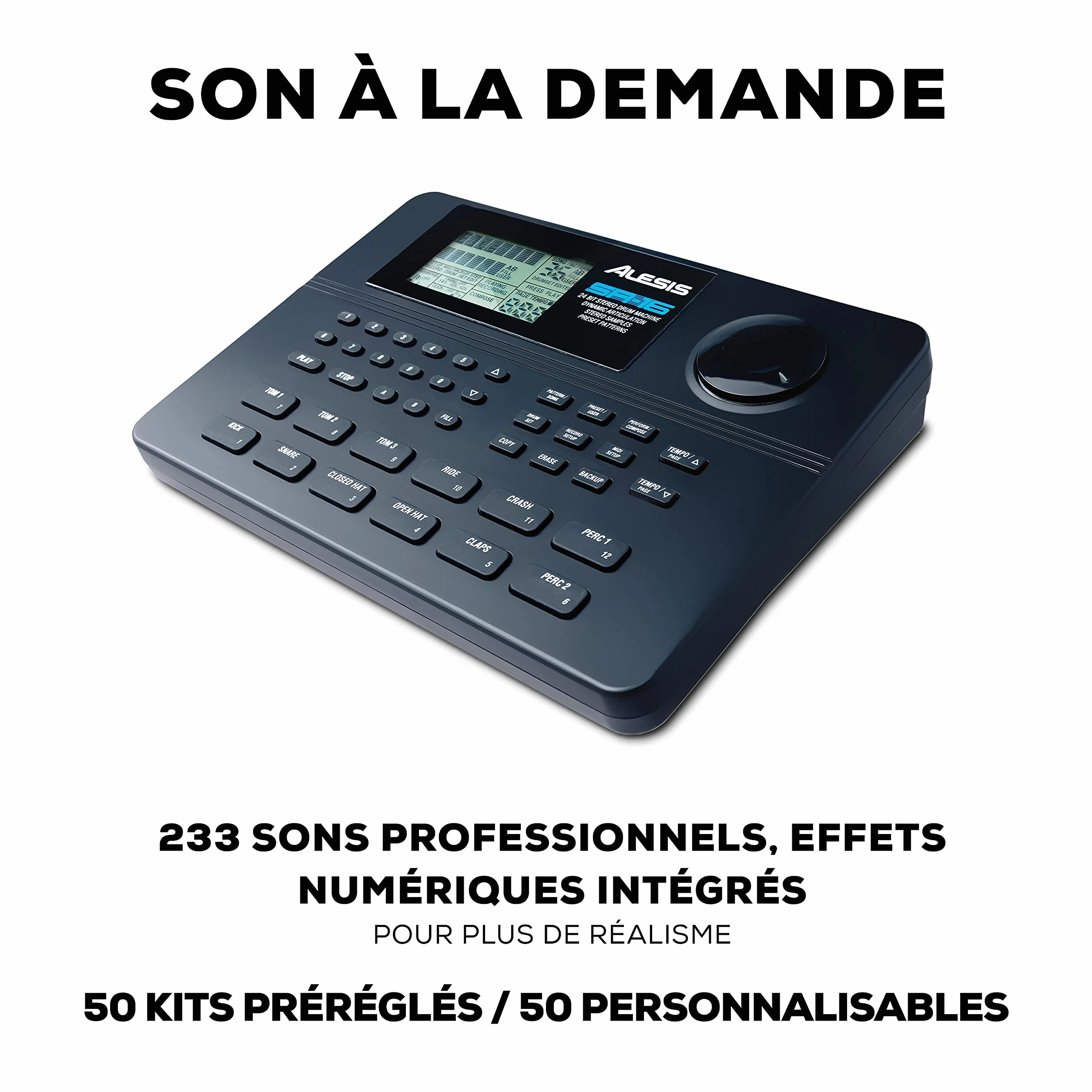 Alesis SR16 Boîte à Rythmes 12 Pads 233 Sons Percussions Dynamic Articulation Effets Intégrés