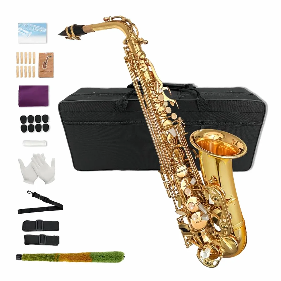 Saxophone Alto Mi Bémol pour débutants adultes kit complet avec étui rigide et accessoires