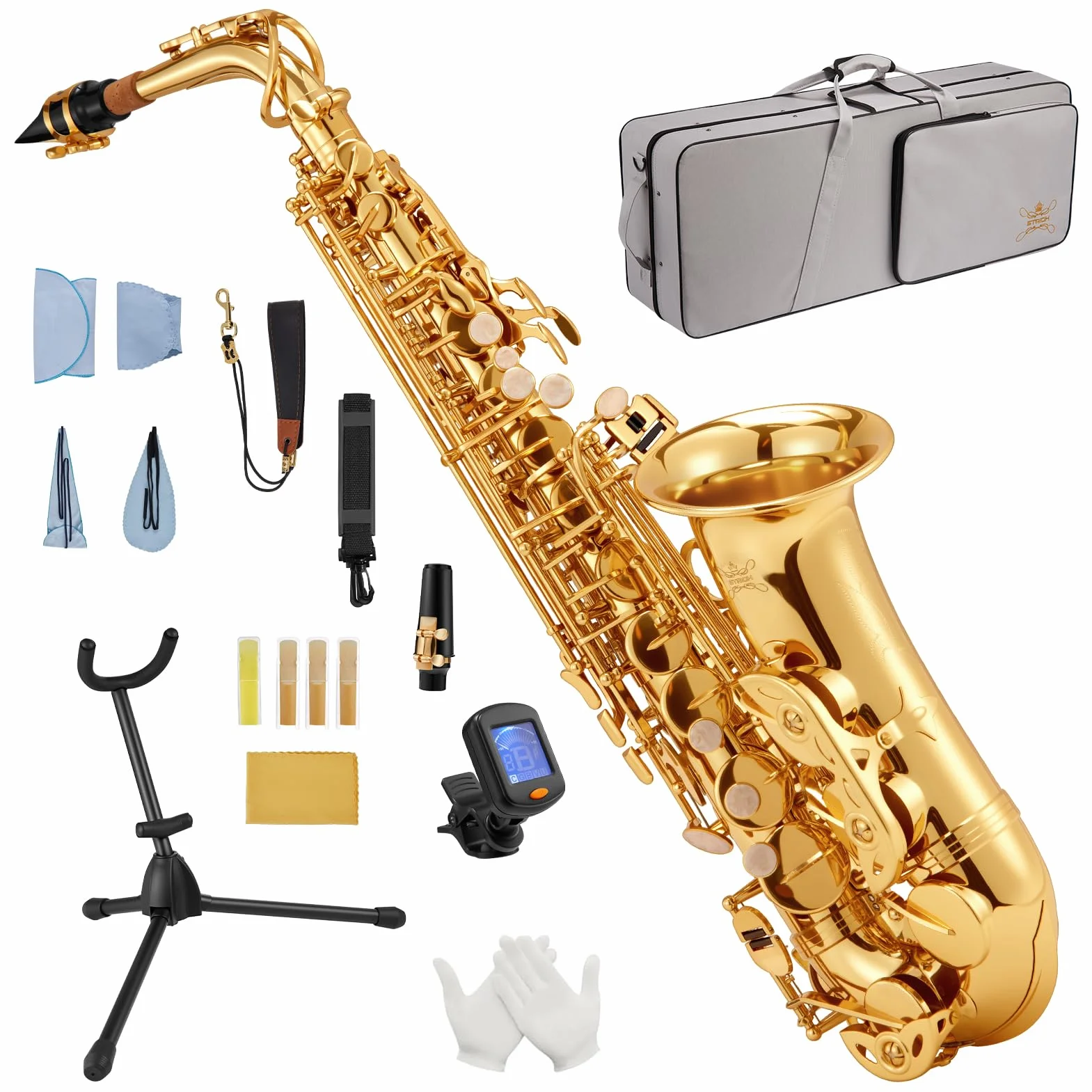 STRICH SSA-31 Kit de saxophone alto en cuivre pour débutants avec sangle, bec et anches