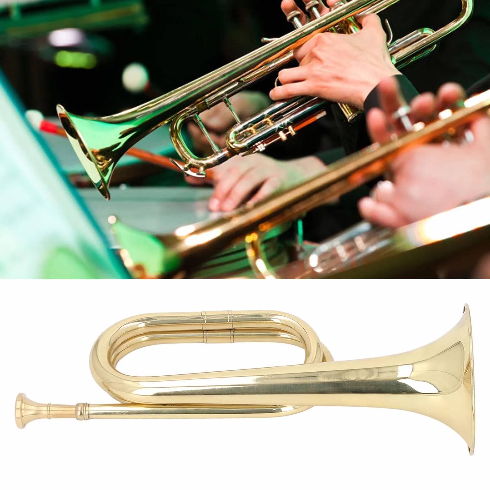 Trompette à clé C Bugle de Cavalerie en Laiton Doré Instrument Militaire