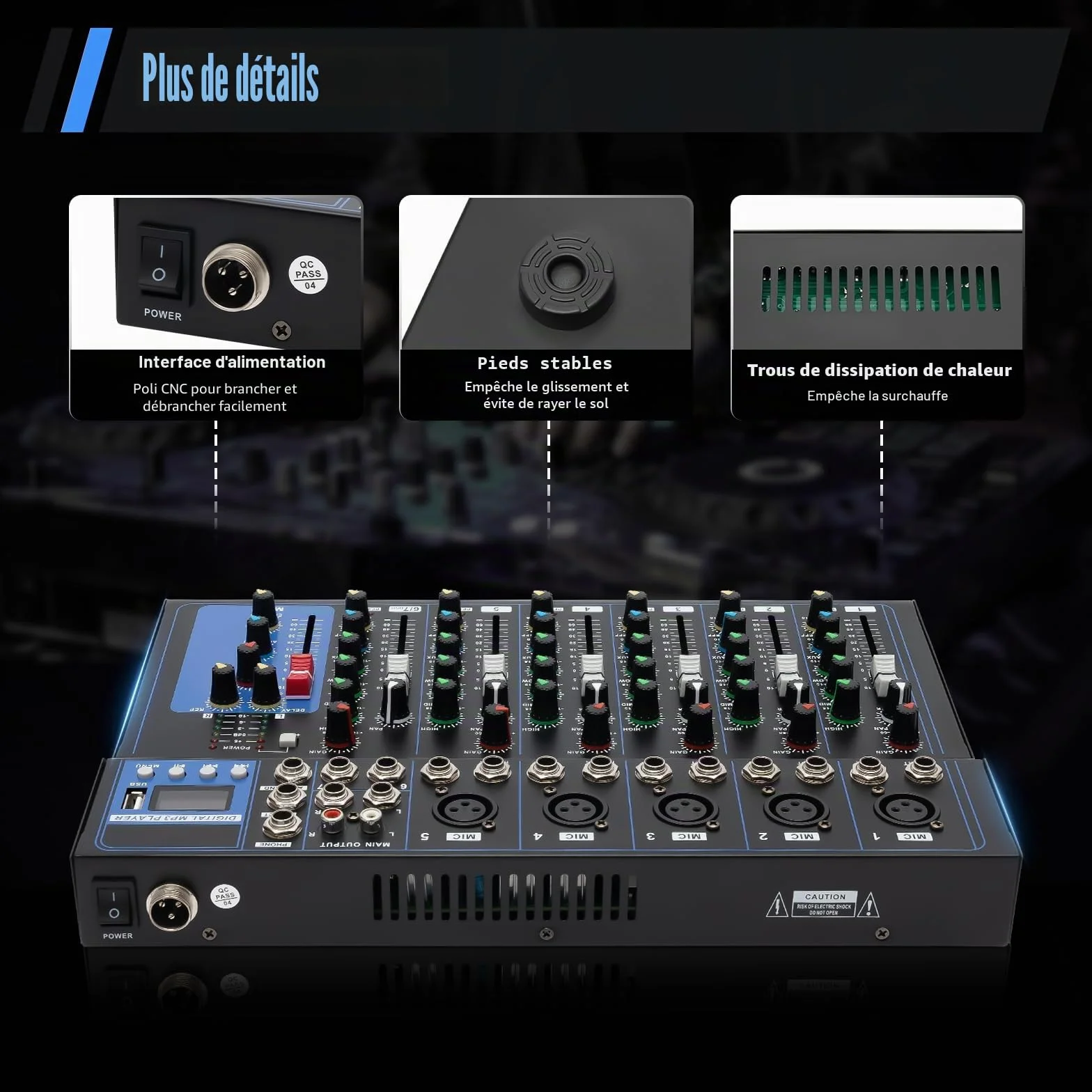 Table de mixage 7 canaux USB entrée micro 2 enregistreur audio