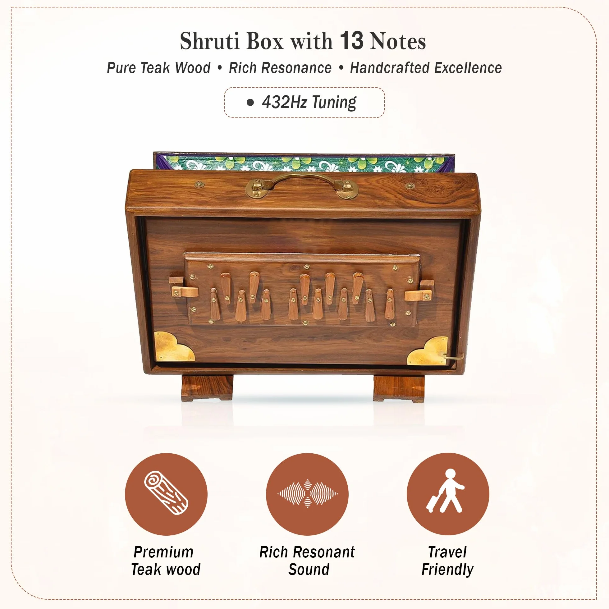 Shruti Box 13 Note Tuned 432 Hertz Teak Wood Padded Carry Bag