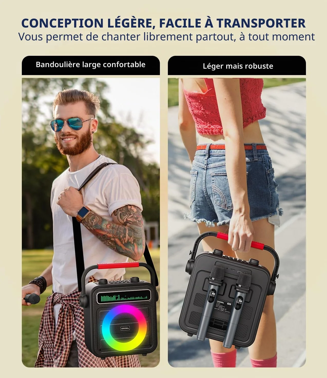 Professionnel Enceinte Bluetooth Puissante avec 2 Micros sans Fil Système PA Portable Karaoke Adulte
