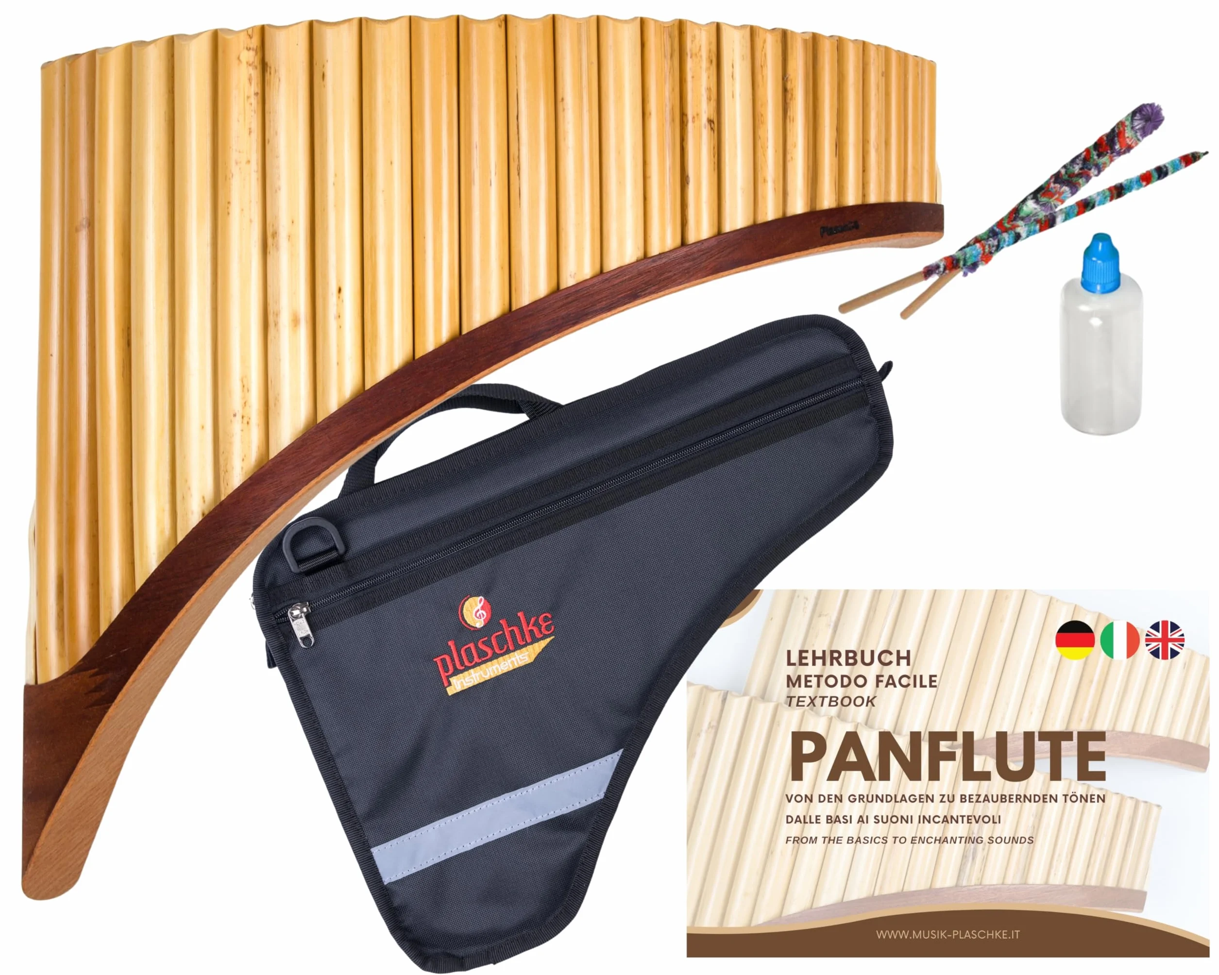 Flûte de Pan Plaschke Premium 25 tubes avec sabot, sacoche et kit d'entretien