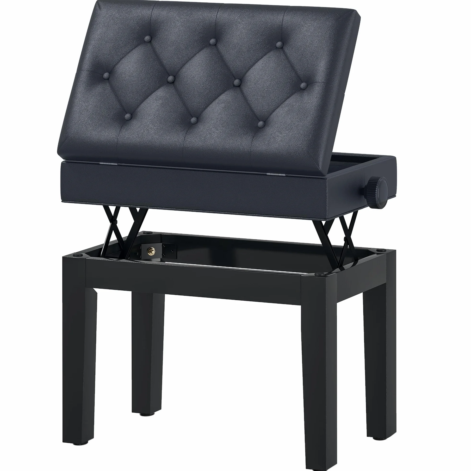 HOMCOM Banc de Piano réglable en Hauteur Bois Massif Tabouret avec Compartiment caché Noir