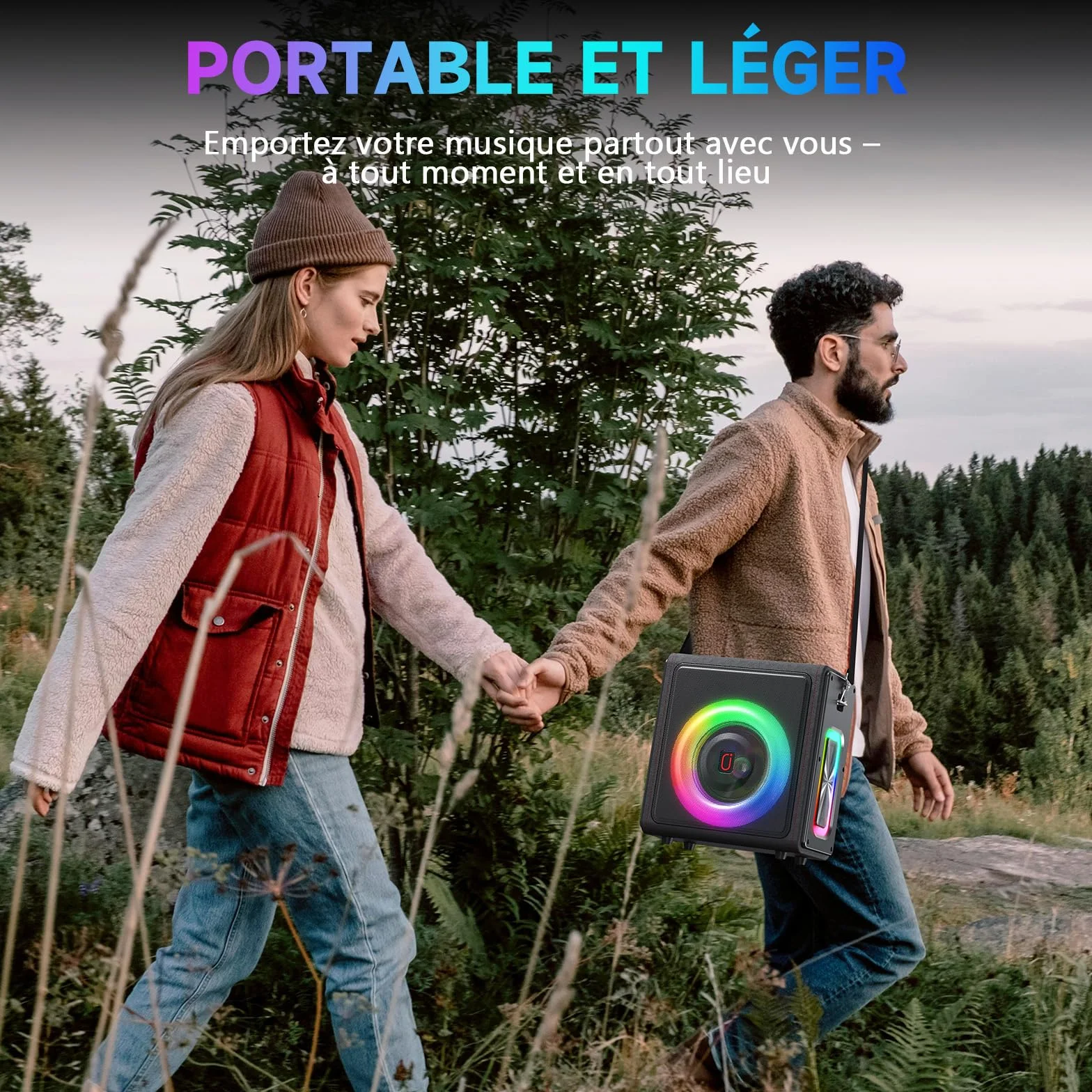 Enceinte karaoké Bluetooth 5.3 Portable 120W avec 2 Micros sans Fil, Système PA avec Correction de Tonalité & Réglage d'Écho