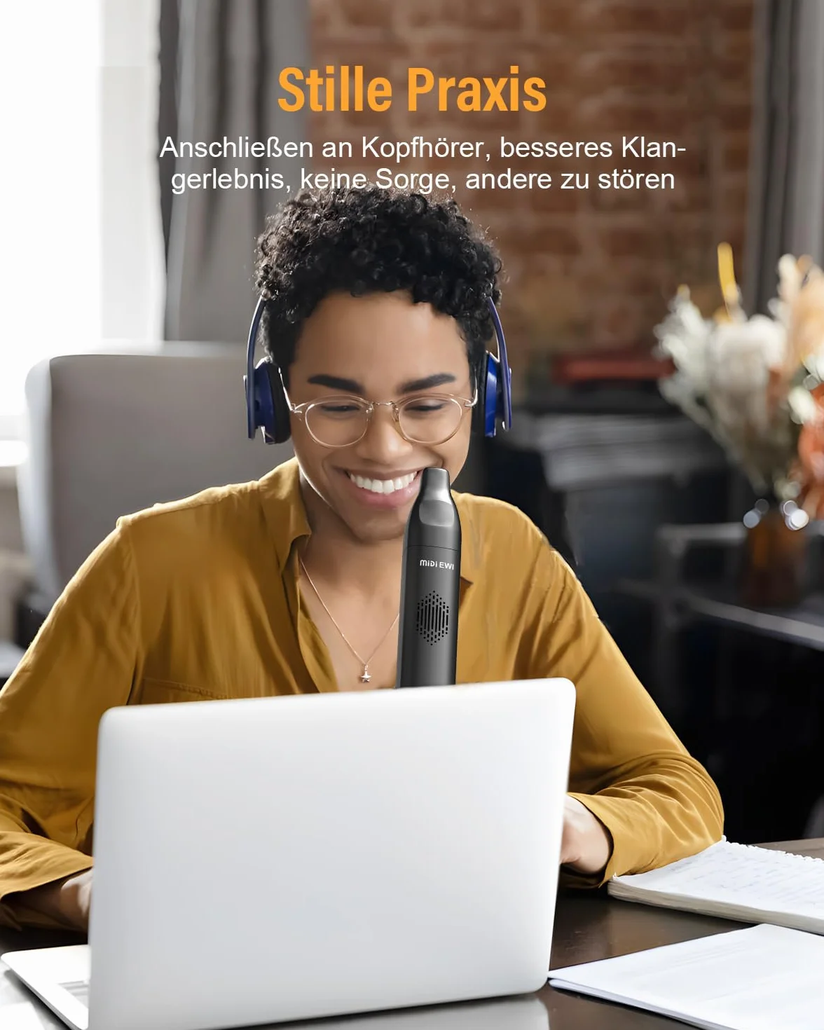 Instrument à soufflage numérique noir Bluetooth MIDI électronique avec câble d'alimentation
