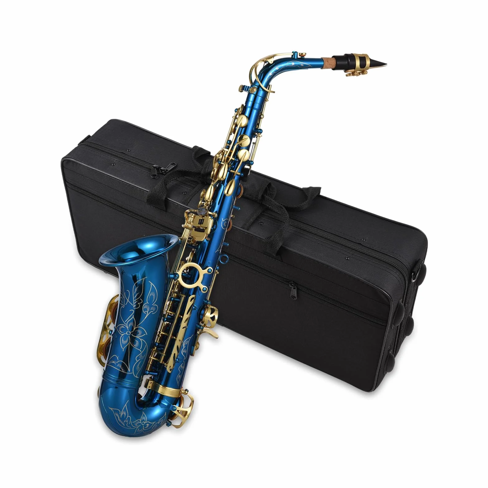 Saxophone en laiton gravé Eb E-Flat Altsaxophone Coquillage Abalone Touches Instrument à vent avec étui