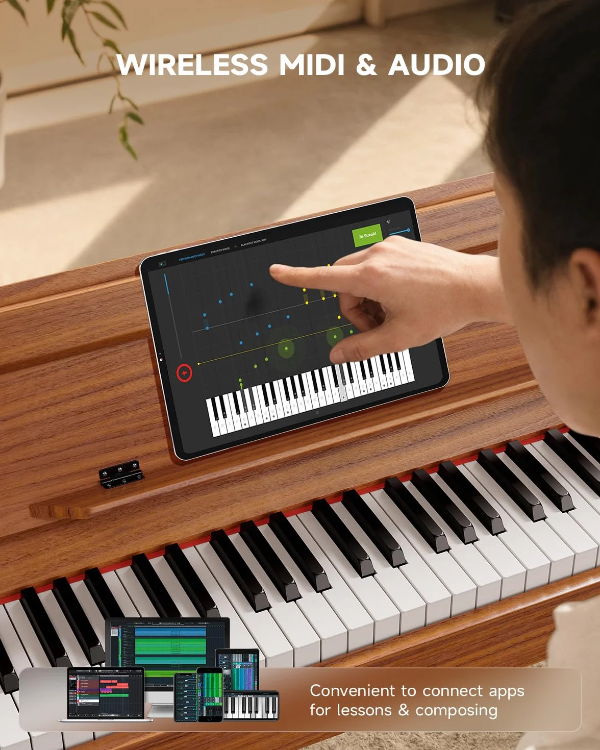 Eastar EUP-100 Piano Numérique 88 Touches, Clavier Lesté Débutant avec Housse, Casque, Pédalier, Sans Fil, MIDI