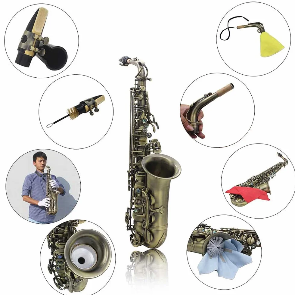Saxophone Alto Btuty en Mi Bémol Finition Antique Haute Courbée Clé Sculptée Avec Étui Gants Chiffon Sangles Brosse