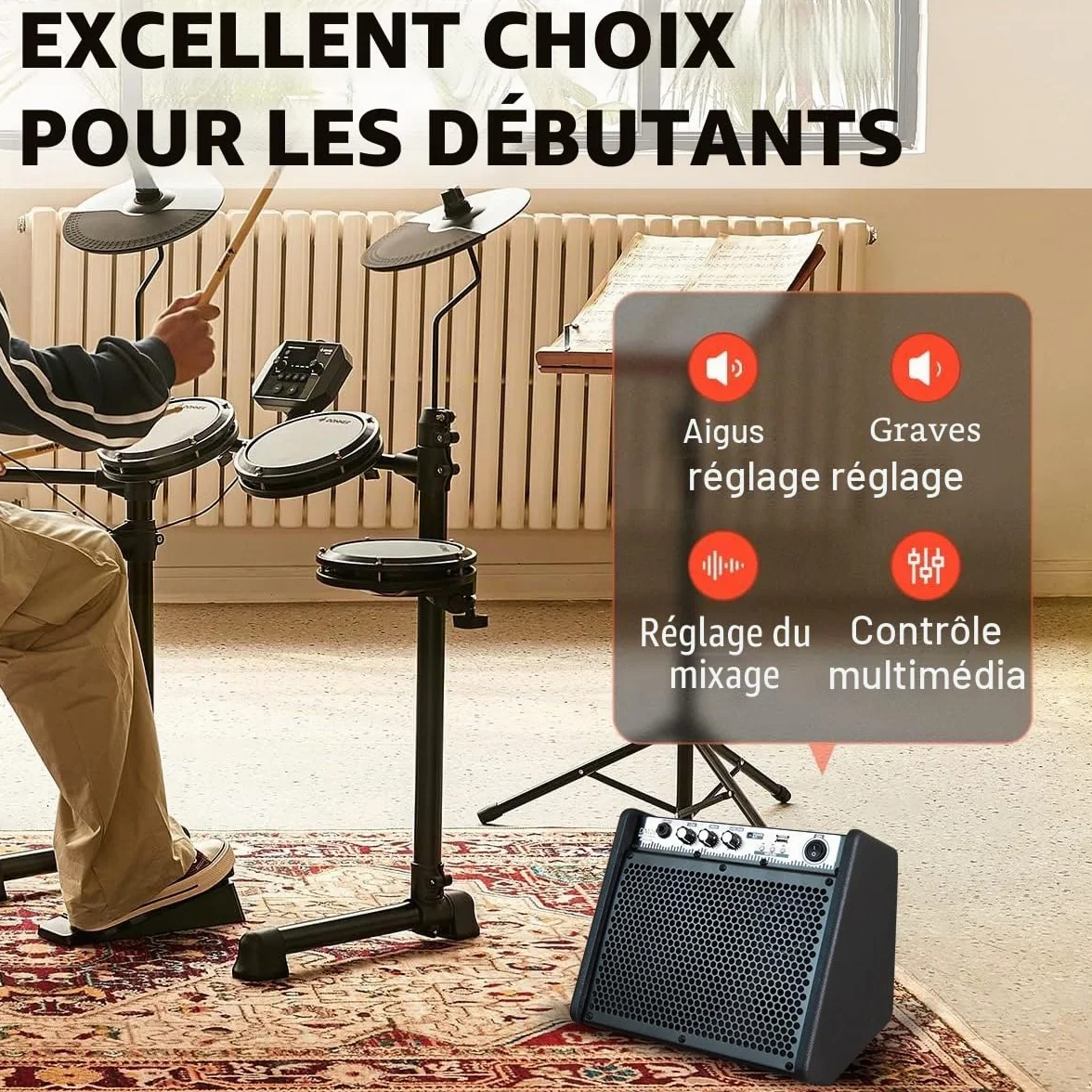 Coolmusic DM20 Moniteur Personnel Amplificateur 20W Bluetooth pour Batterie Électrique, Clavier, Guitare Acoustique