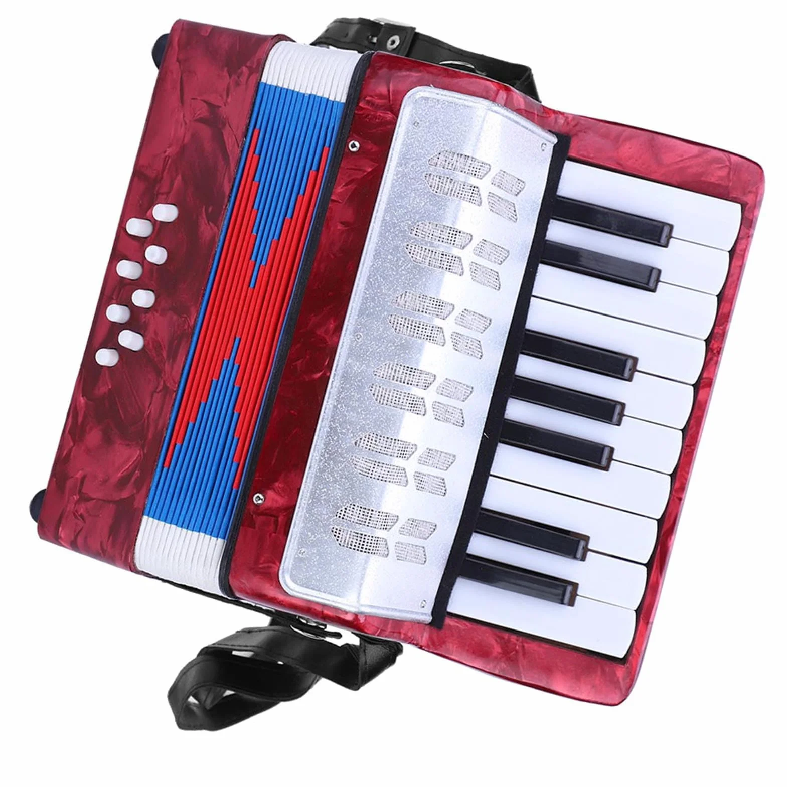 Accordéon Celluloïd 17 Touches 8 Basses pour Débutants Adultes, Portable avec Sangle Réglable