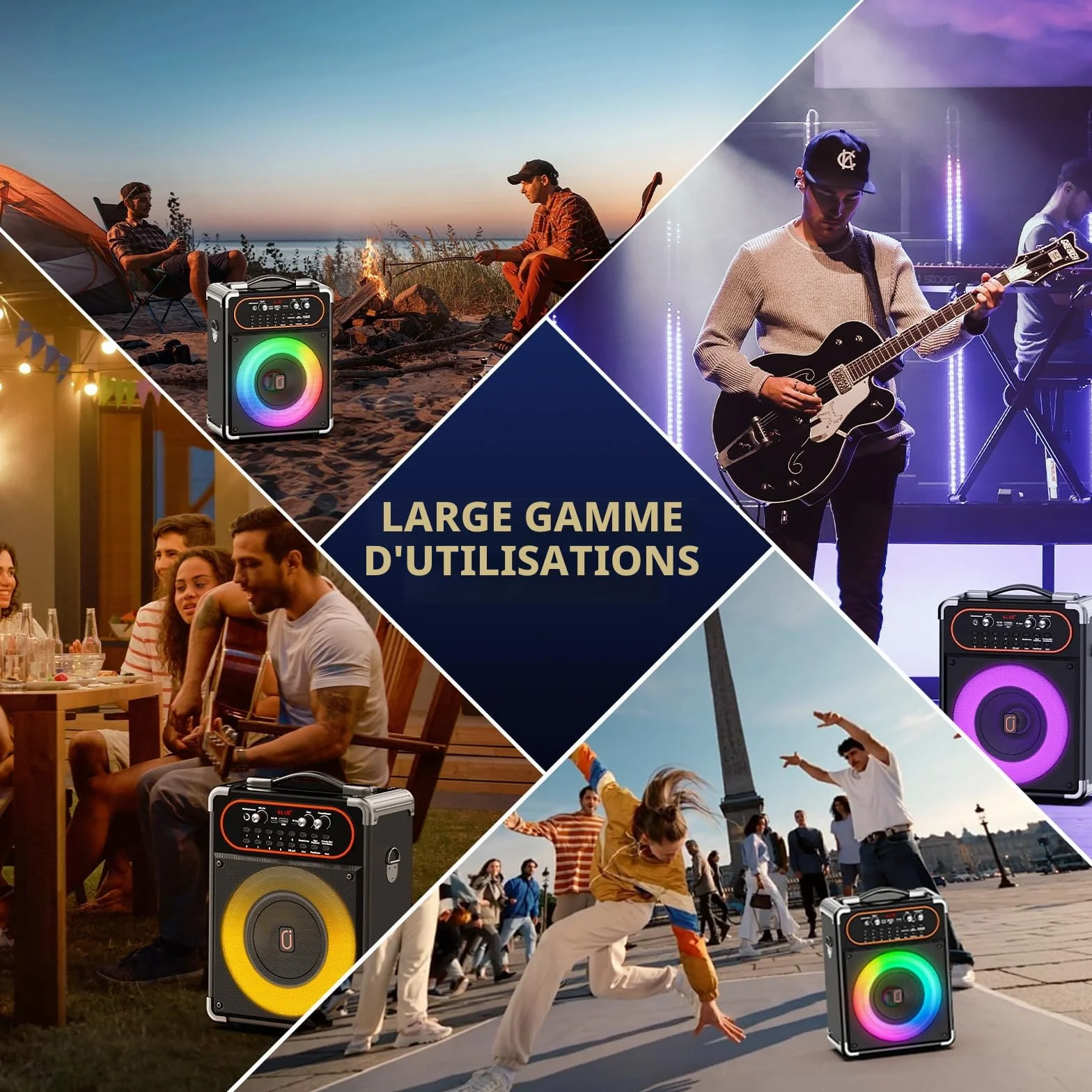 HWWR Karaoke 2 Micro sans Fil 500W Enceinte Portable avec Lumières LED Autonomie 24h Système PA TWS/USB/Carte TF/AUX