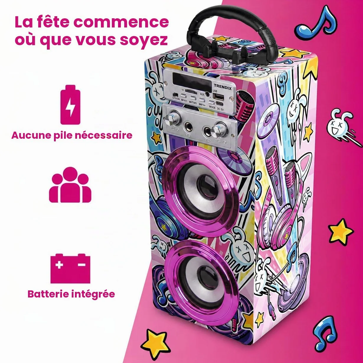 Enceinte Karaoke Karaoké Enfant 2 Microphones Cadeau Fille