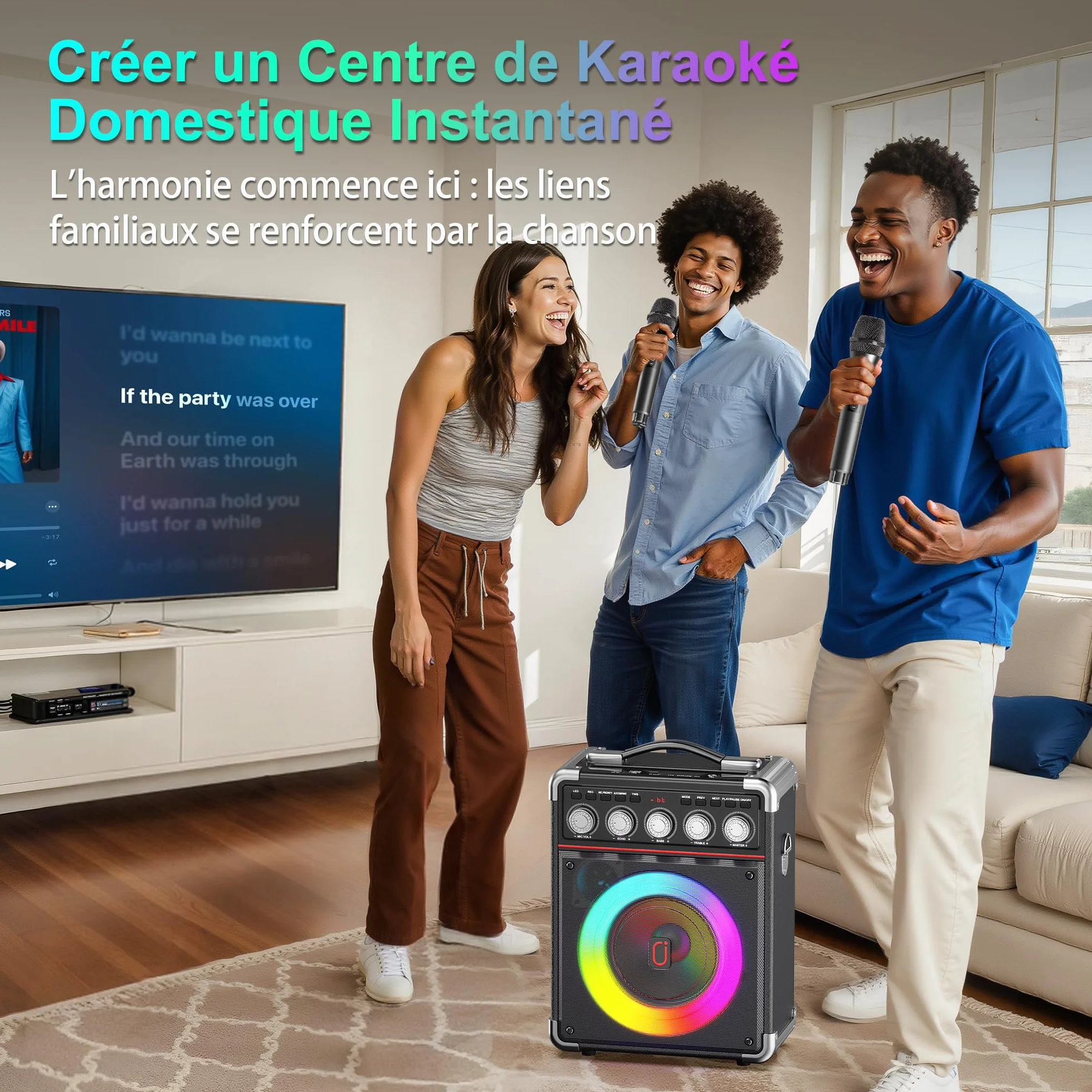 JYX Enceinte Karaoke 100W sans Fil Autonomie 24h DSP Bicœur