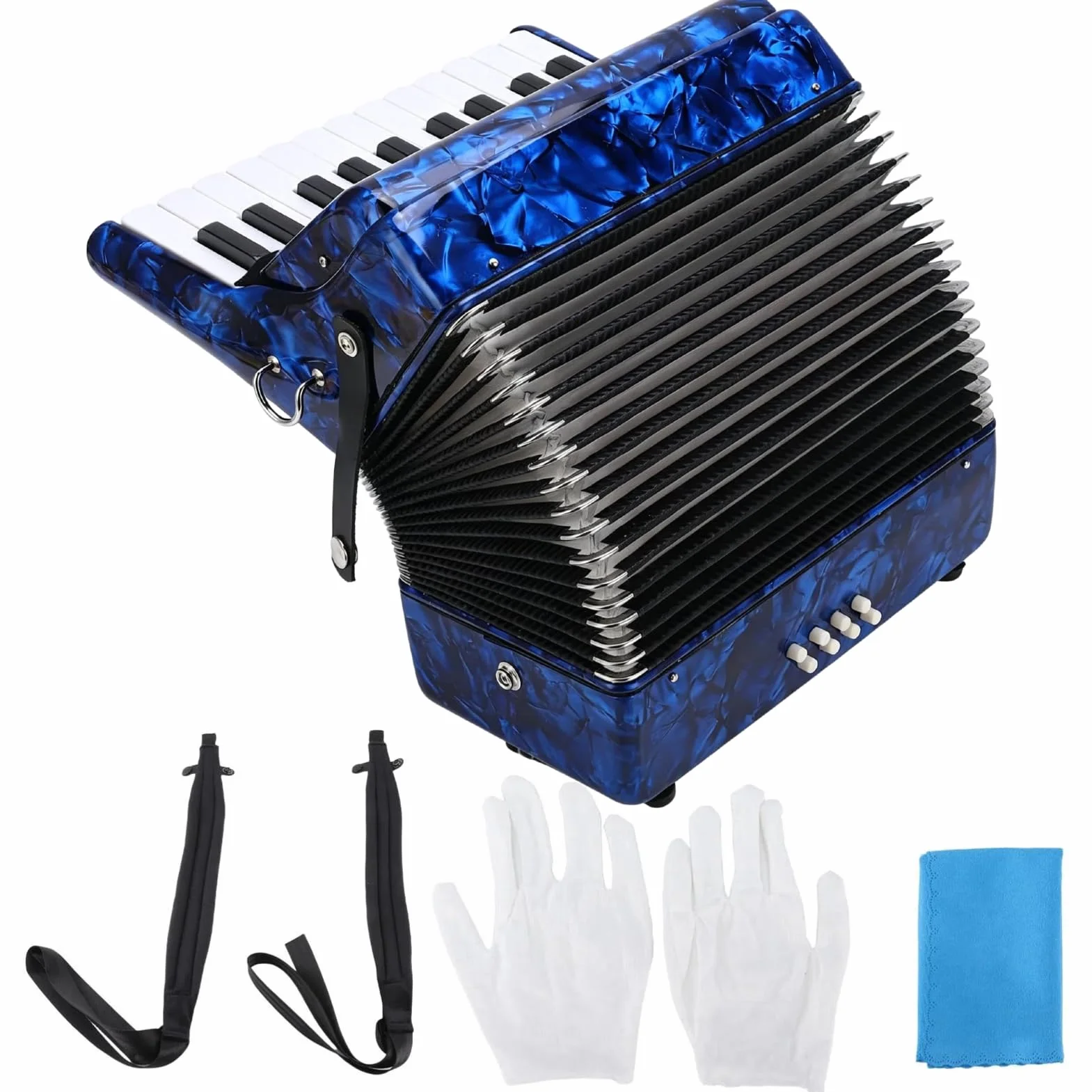 Accordéon Professionnel 8 Basses ABS Bois Massif Soufflet Cuir Vachette Instrument de Musique