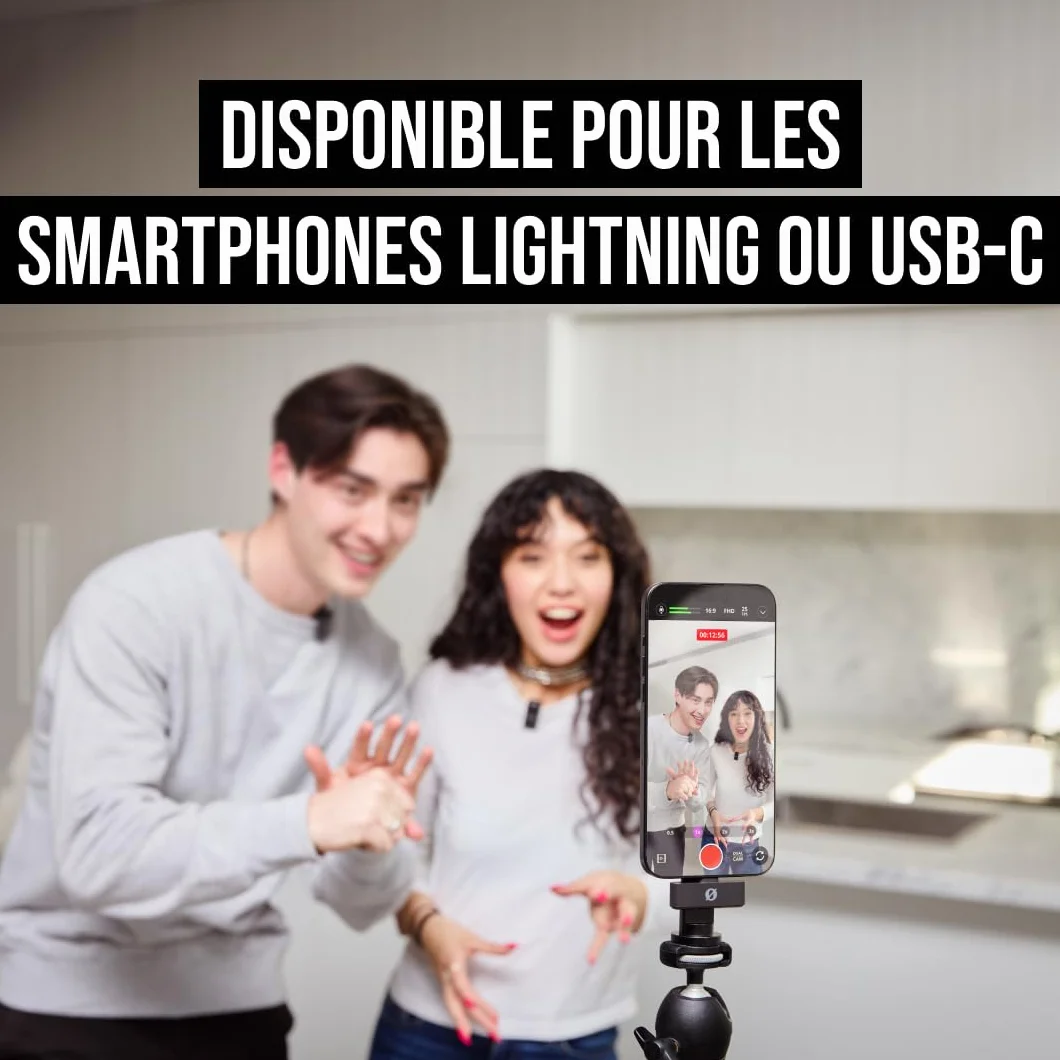 RØDE Wireless Micro, Microphone sans Fil Compact, Deux micros avec boîtier de Charge pour Smartphone, Lightning, Noir
