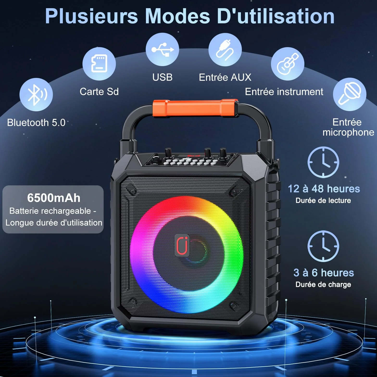 Machine de Karaoké 80W Enceinte Bluetooth 2 Micro sans Fil REC AUX USB TF Portable Fêtes