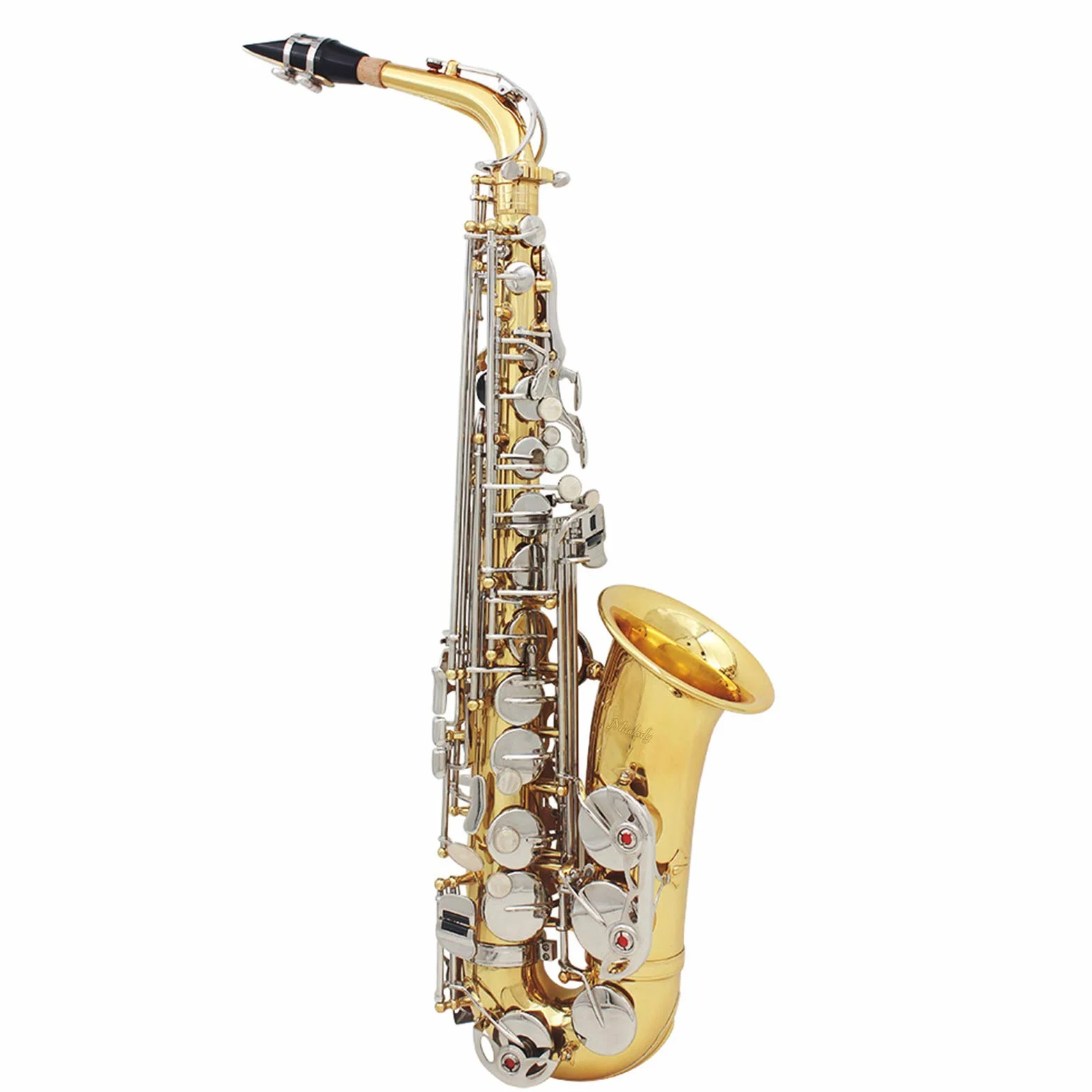 Saxophone alto en laiton brillant Mi bémol avec boutons en coquillage blancs naturels - étui, accessoires