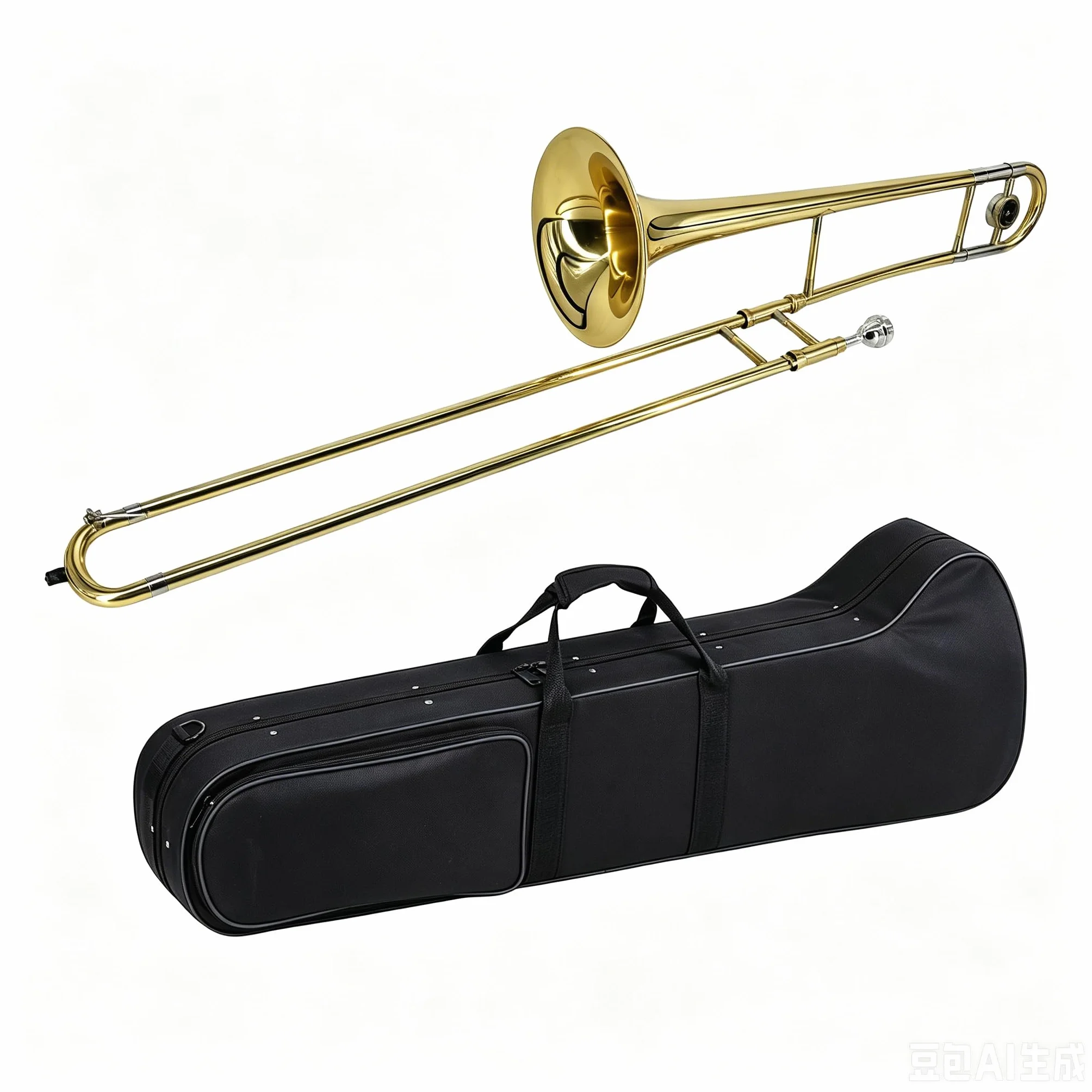 Trombone Bb en laiton doré laqué avec embouchure cuivre et nickel et étui de nettoyage