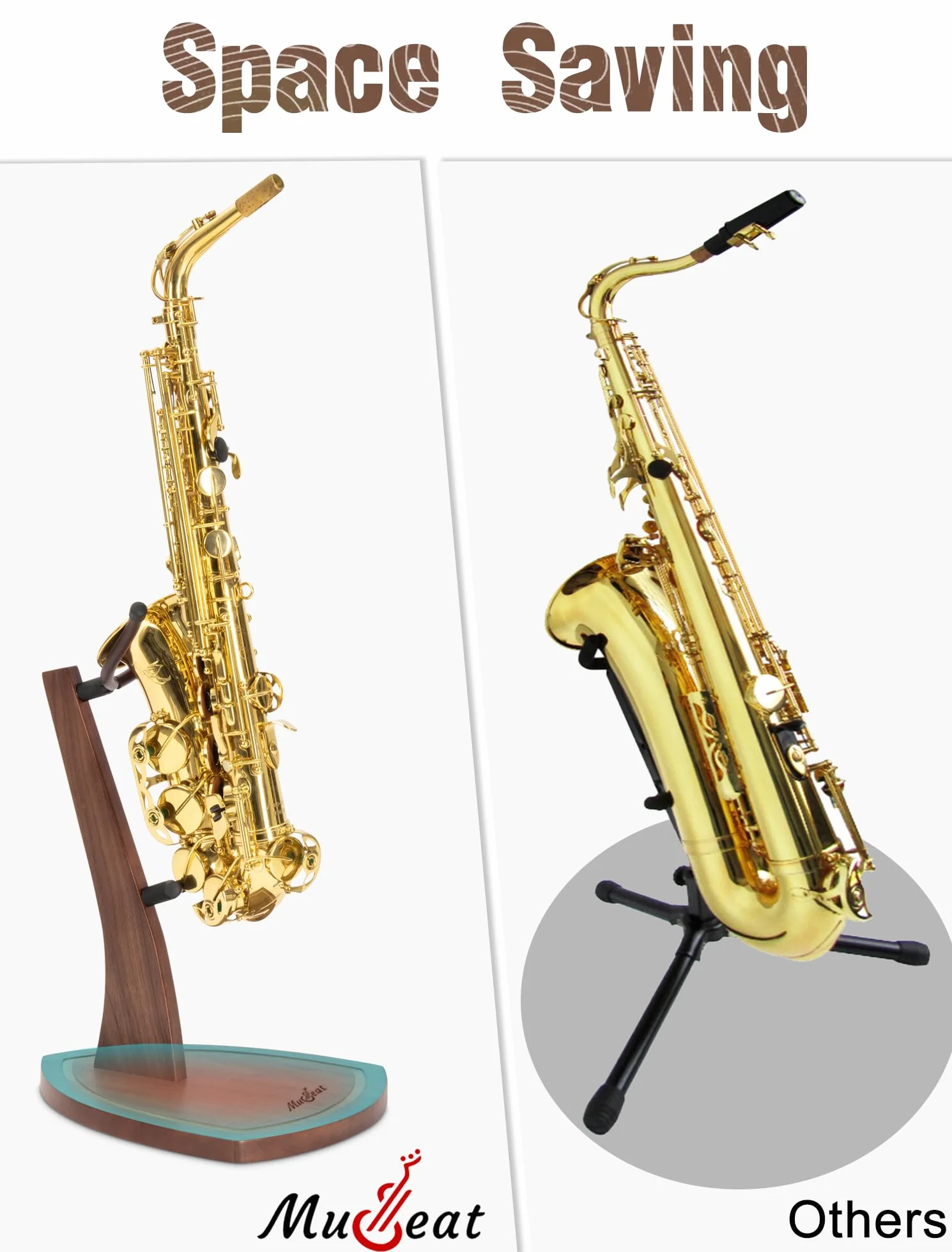 Porte-Saxophone en Bois de Noyer pour Saxophone Alto et Ténor - Support en Bois Massif avec Embouts en Silicone Doux