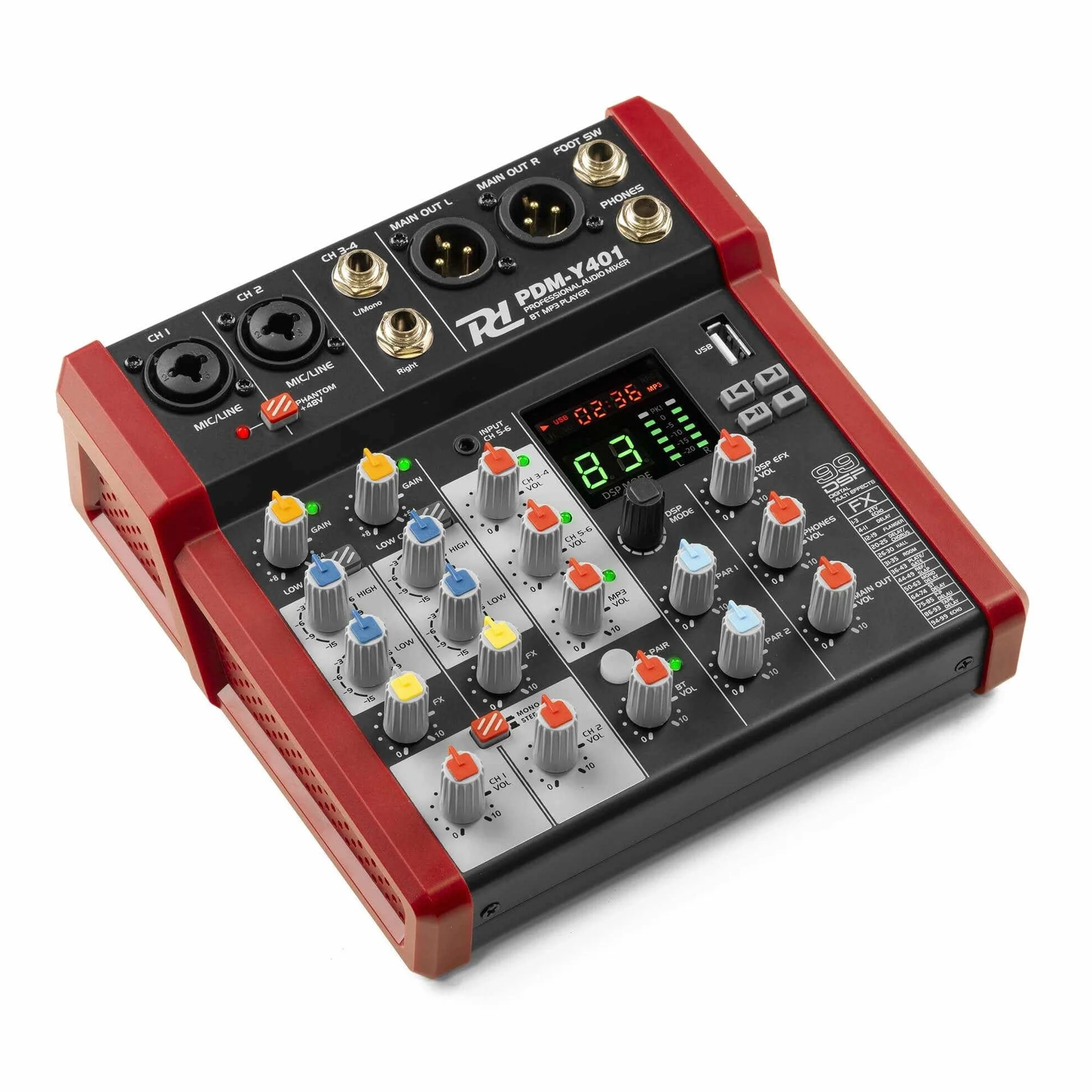 Power Dynamics PDM-Y401 Console de Mixage 4 Canaux Bluetooth 48V USB MP3 DJ Studio
