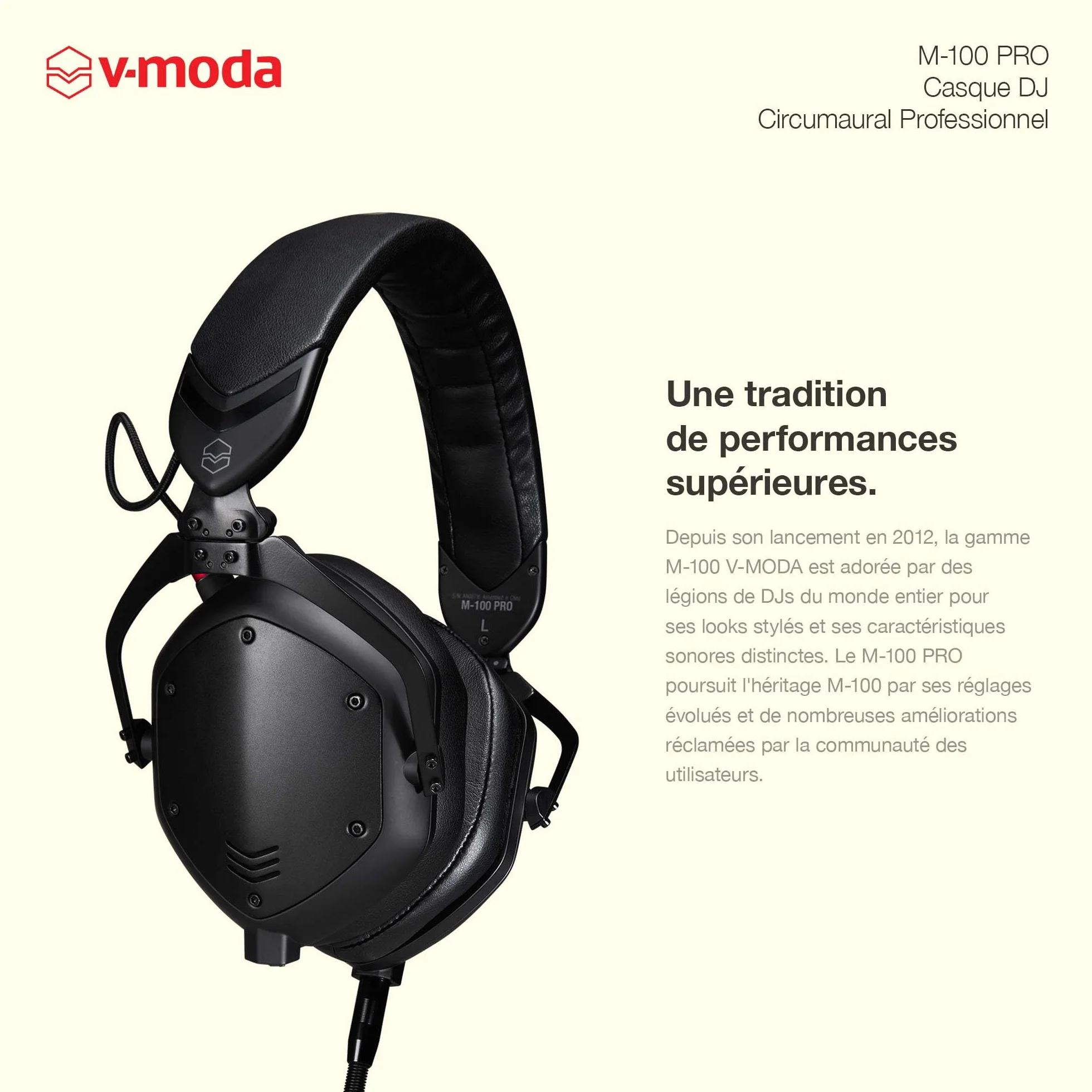 V-Moda M-100 PRO Casque professionnel circumaural DJ isolation phonique confort longue durée