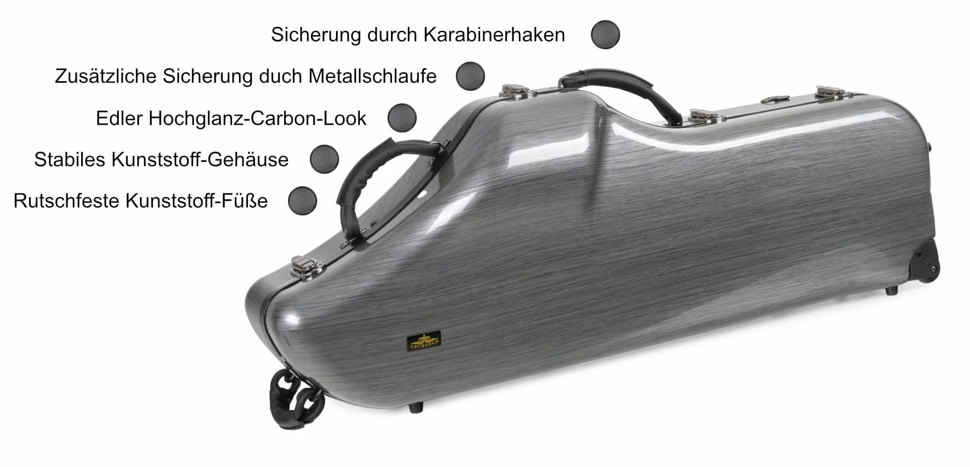 Étui Trolley Rigide Lechgold pour Saxophone Baryton - Protection Thermoformée - Harnais Sac à Dos Look Carbone