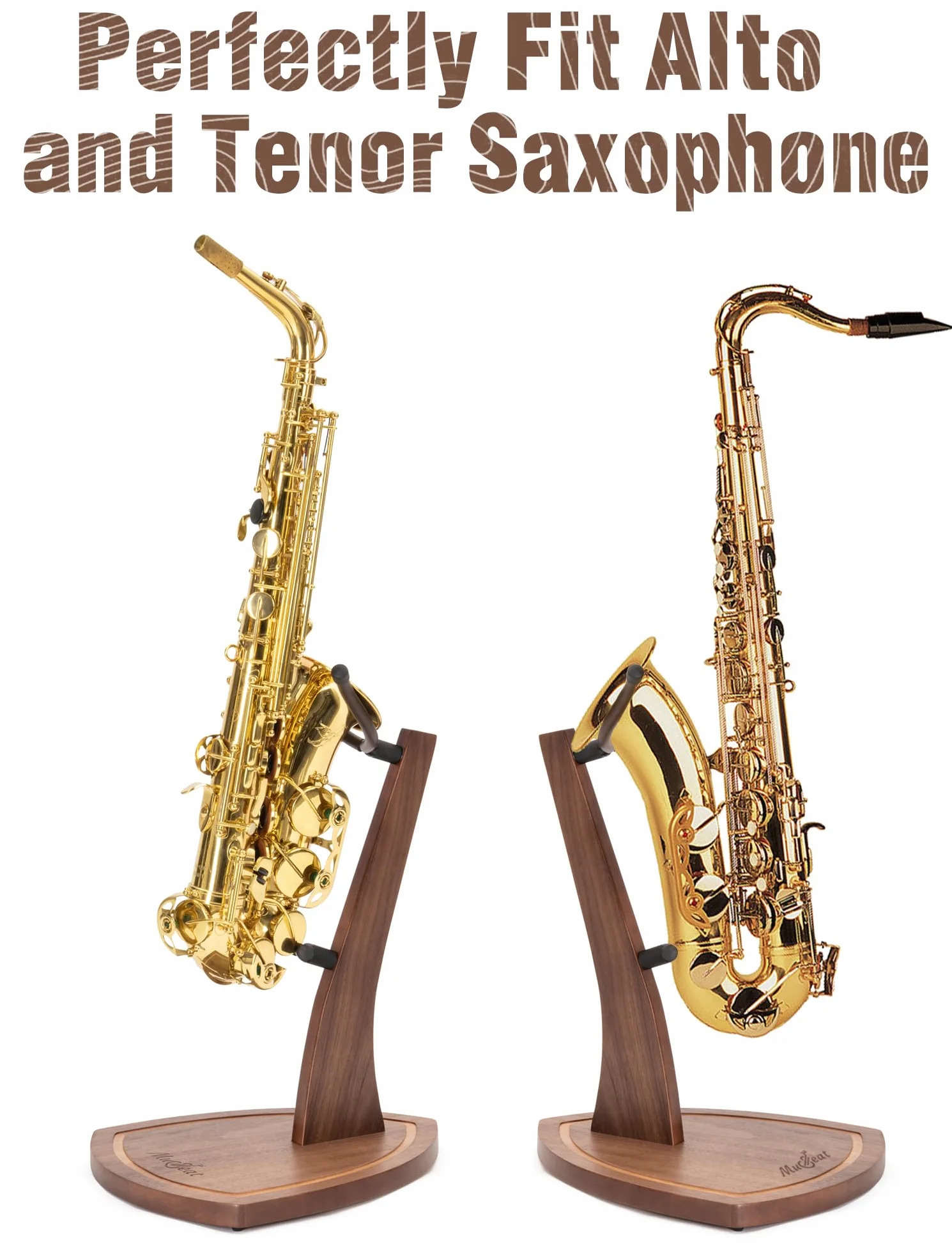 Porte-Saxophone en Bois de Noyer pour Saxophone Alto et Ténor - Support en Bois Massif avec Embouts en Silicone Doux