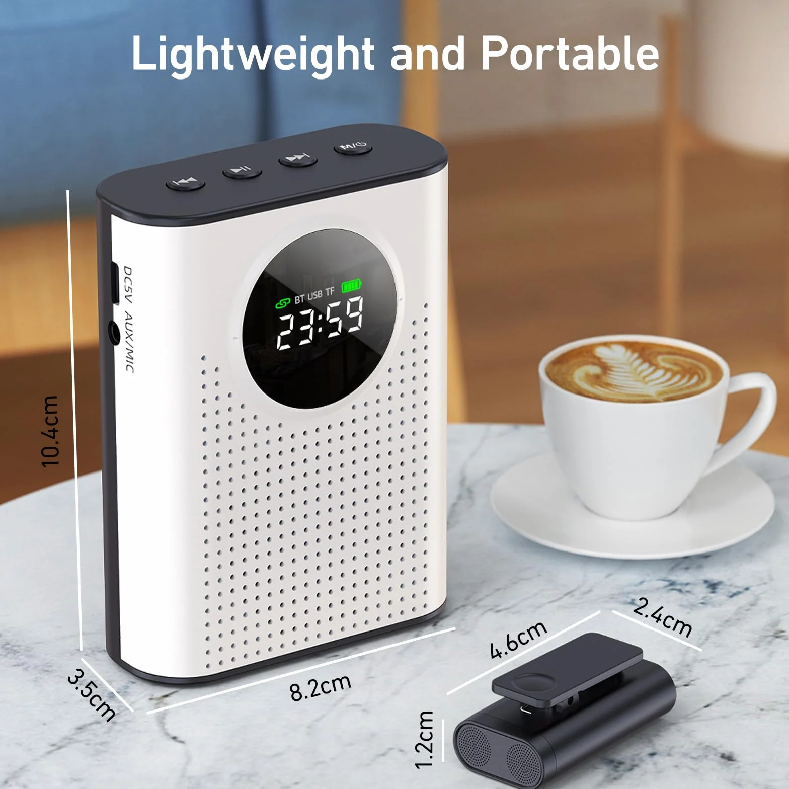 Amplificateur de Voix Sans Fil avec Microphone Lavalier 2,4 GHz Bluetooth pour Enseignants