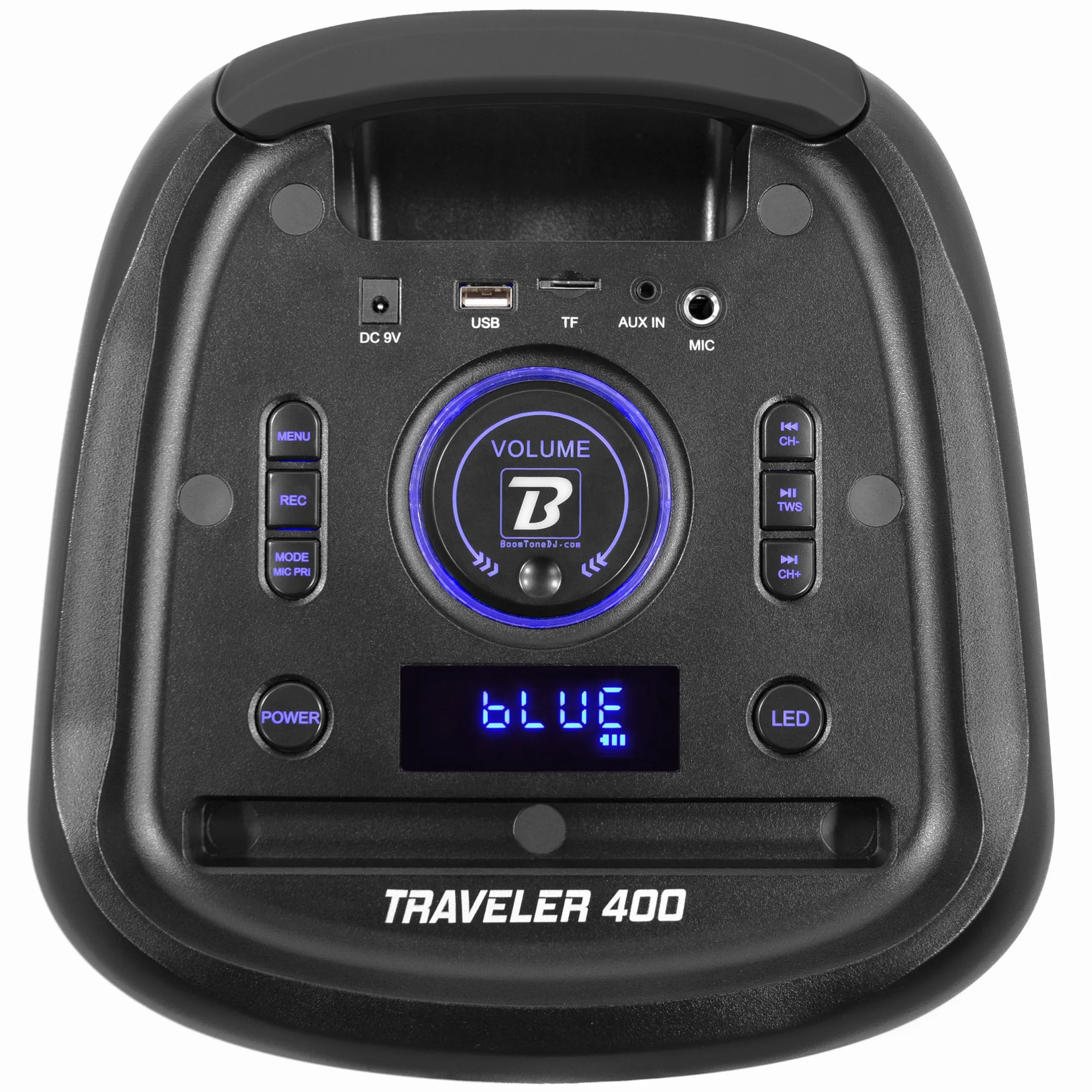 BoomTone DJ Traveler 400 Enceinte sur Batterie Bluetooth USB/SD Lumière Intégrée Poignée Télescopique